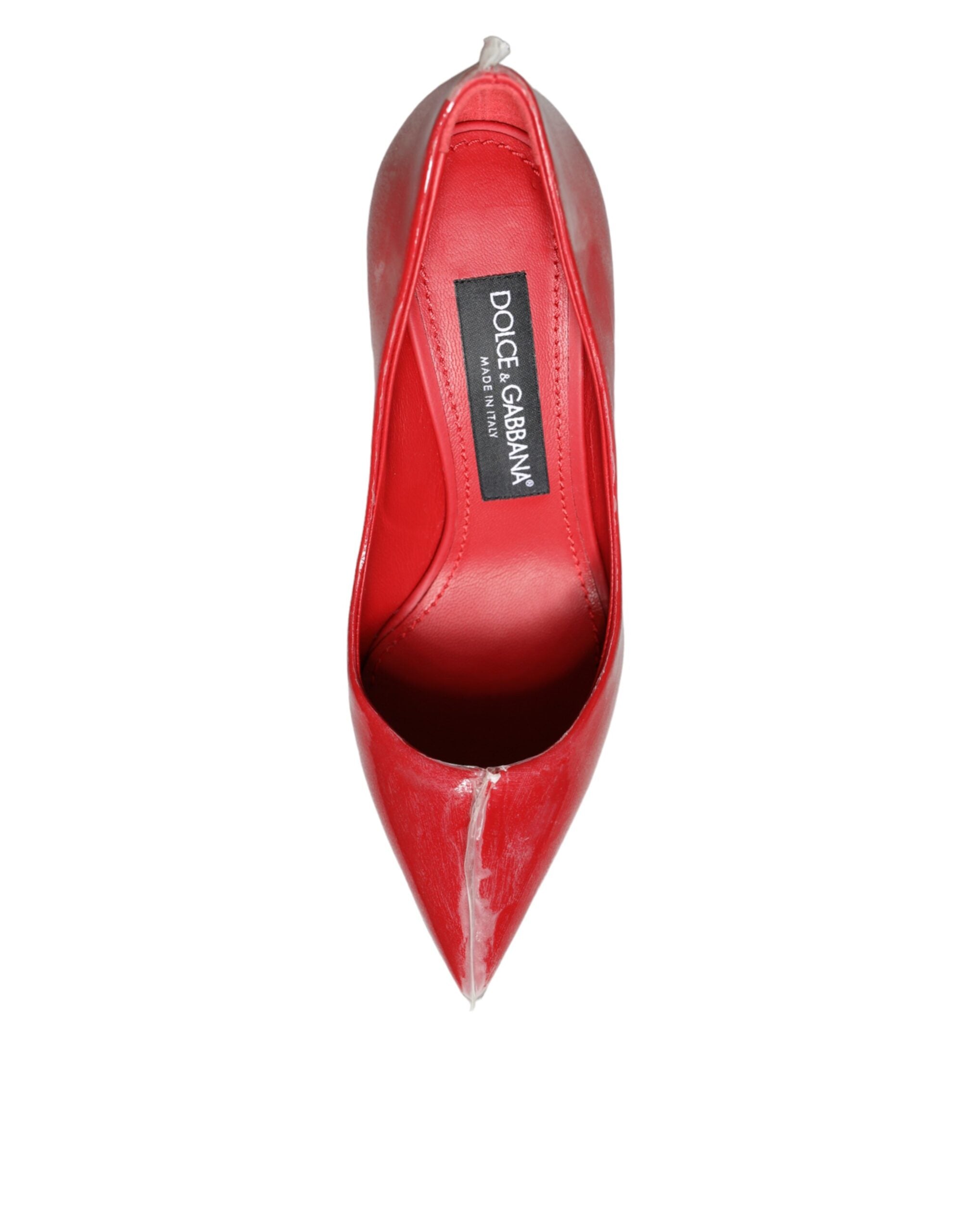 Dolce & Gabbana Red Patent Leather Faux Pearl Heels Pumps Shoes-8