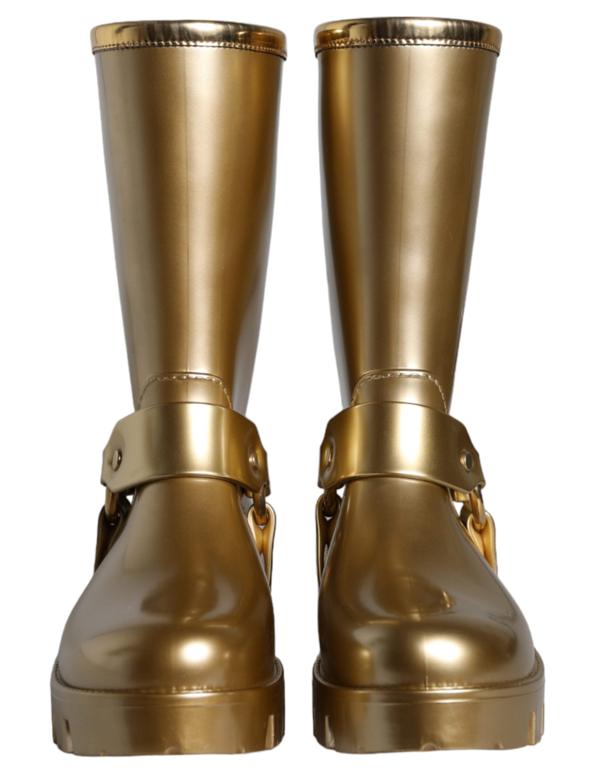 Dolce & Gabbana Metallic Gold Rubber PVC Rain Boots Shoes-2