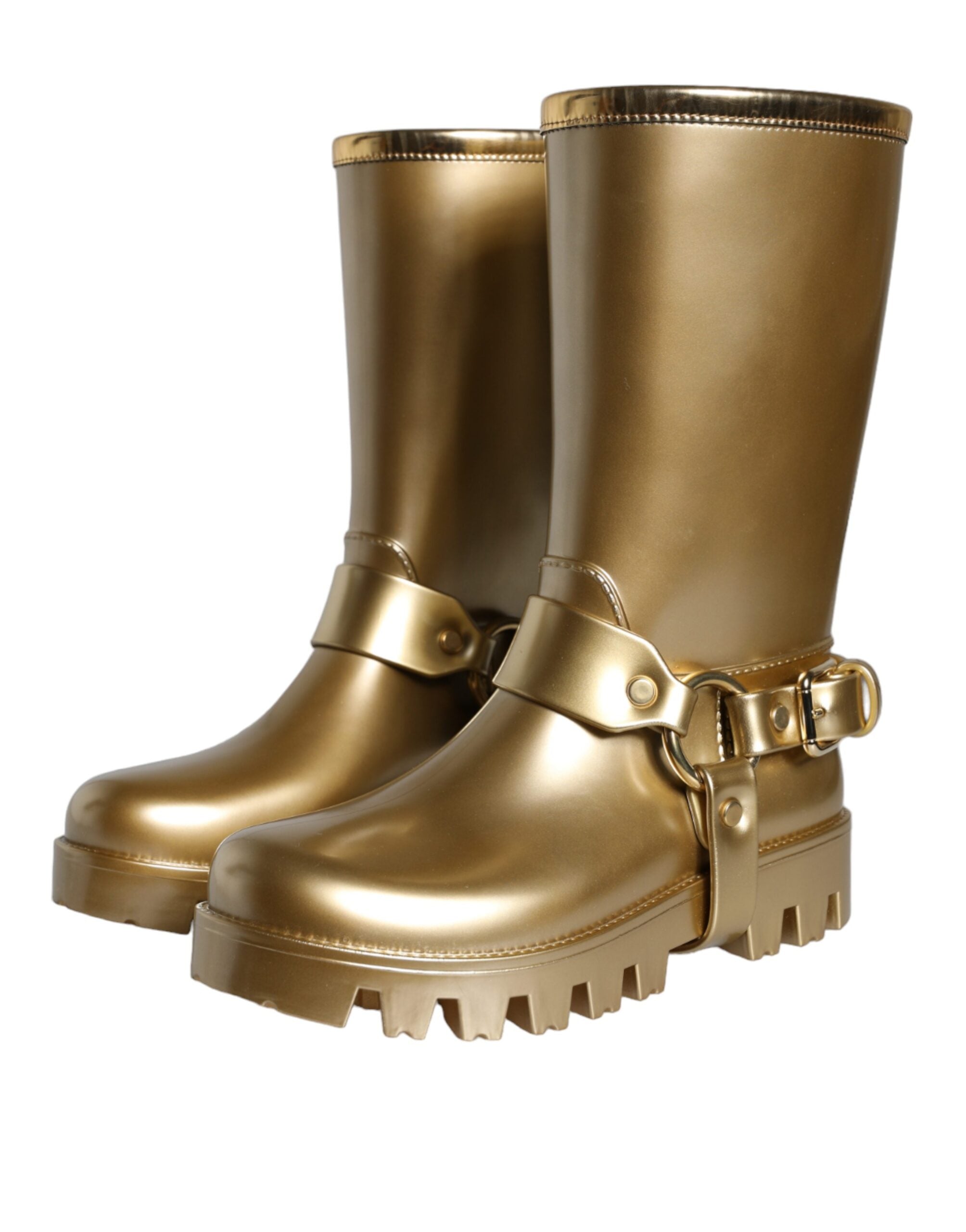 Dolce & Gabbana Metallic Gold Rubber PVC Rain Boots Shoes-3