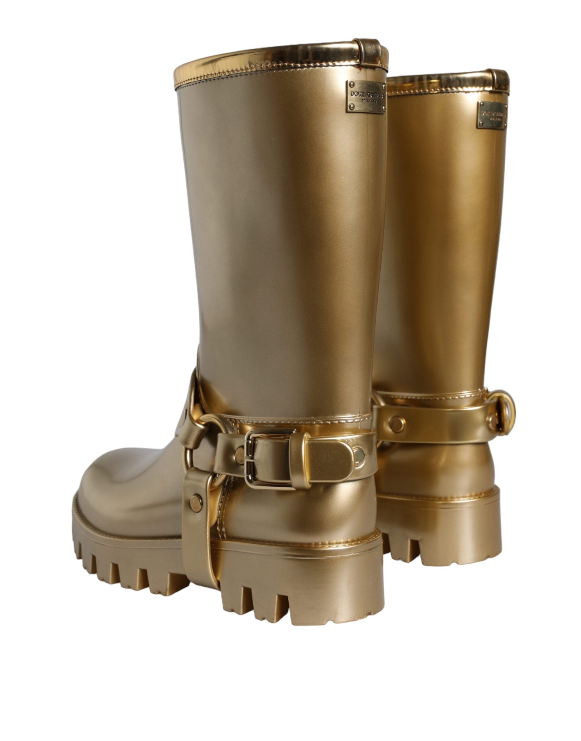Dolce & Gabbana Metallic Gold Rubber PVC Rain Boots Shoes-4