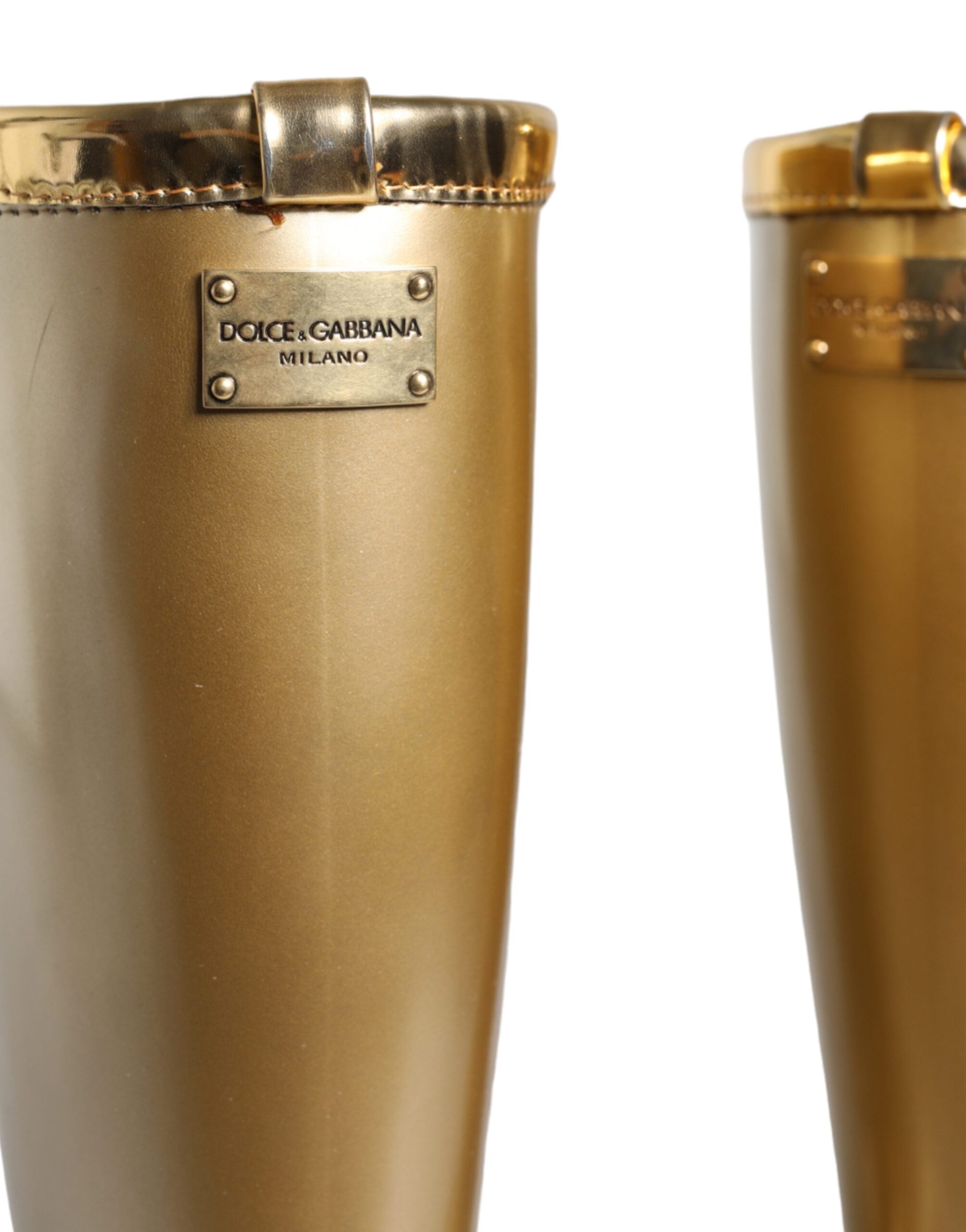 Dolce & Gabbana Metallic Gold Rubber PVC Rain Boots Shoes-5