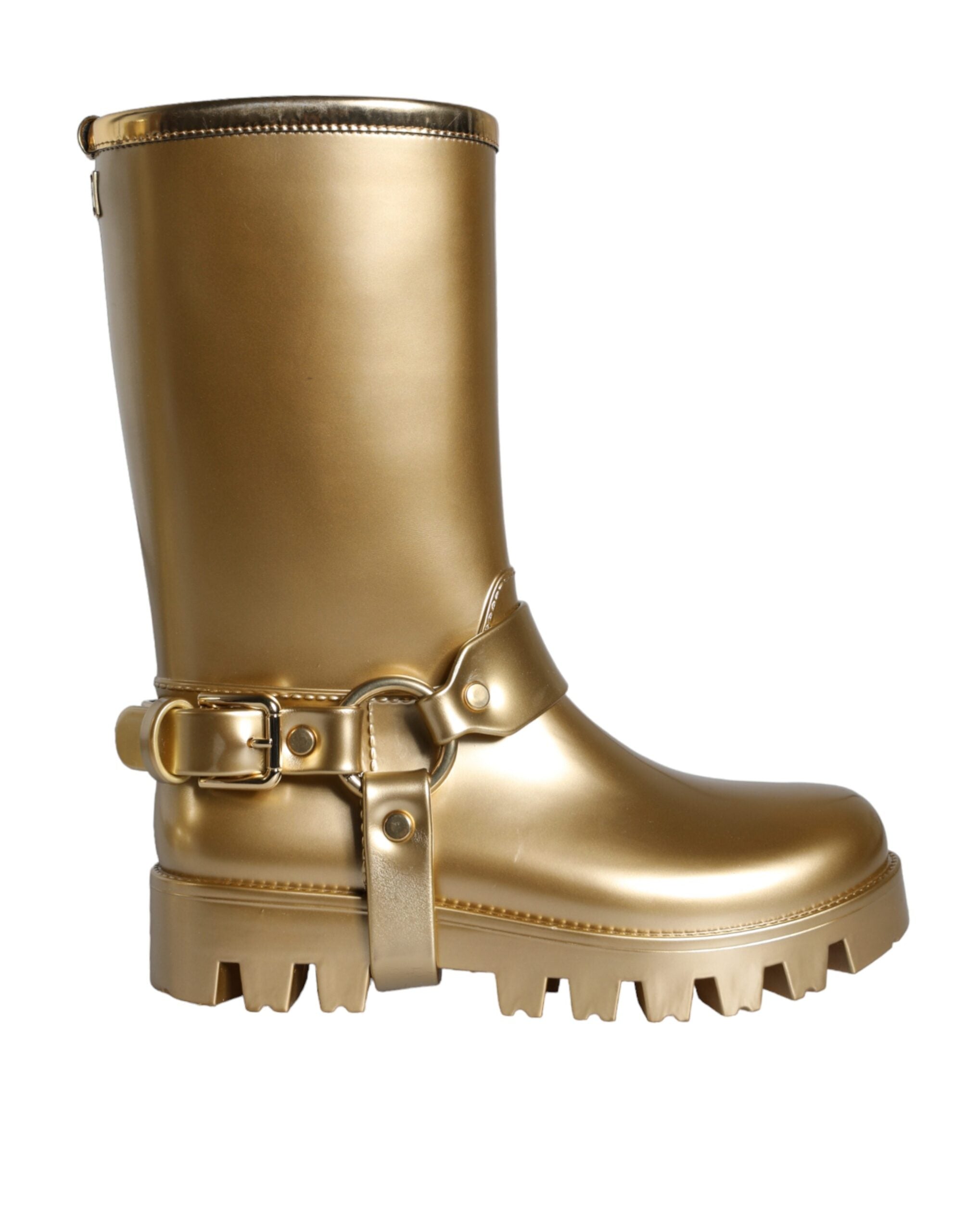 Dolce & Gabbana Metallic Gold Rubber PVC Rain Boots Shoes-1