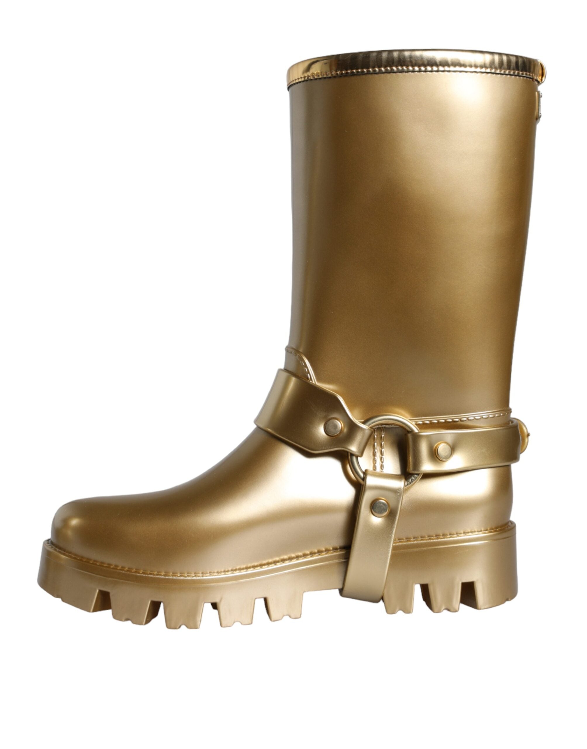 Dolce & Gabbana Metallic Gold Rubber PVC Rain Boots Shoes-7