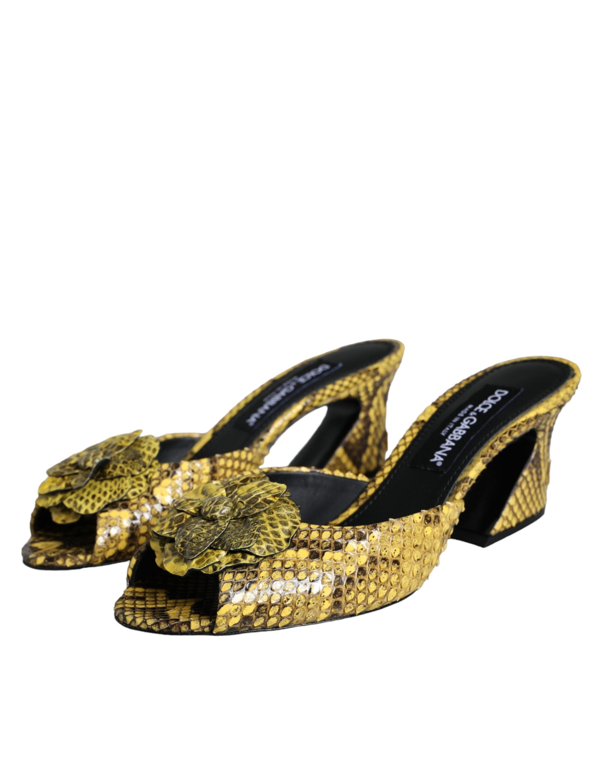 Zapatos tipo mules de tacón cuadrado de piel amarilla de Dolce & Gabbana-3