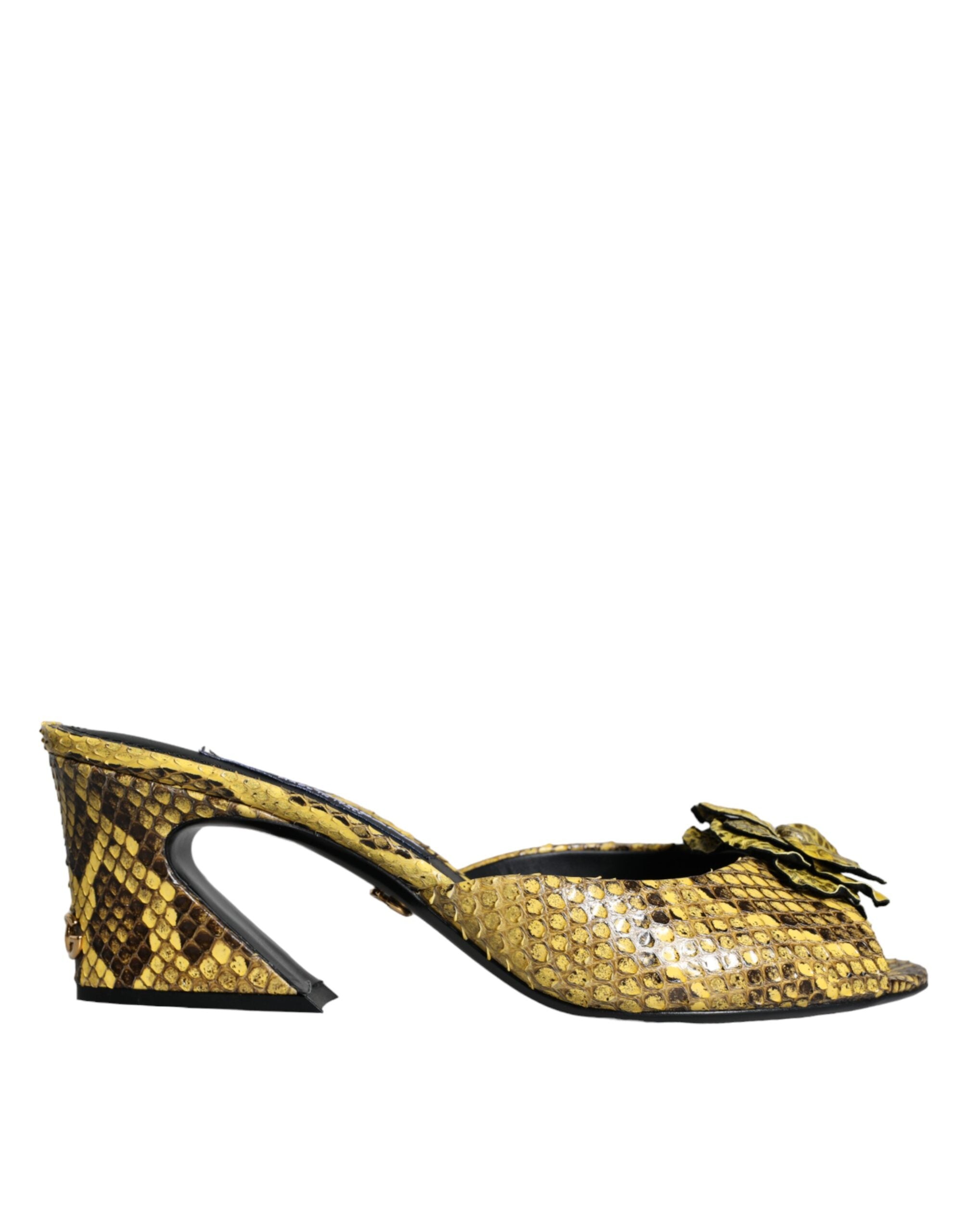 Zapatos tipo mules de tacón cuadrado de piel amarilla de Dolce & Gabbana-1