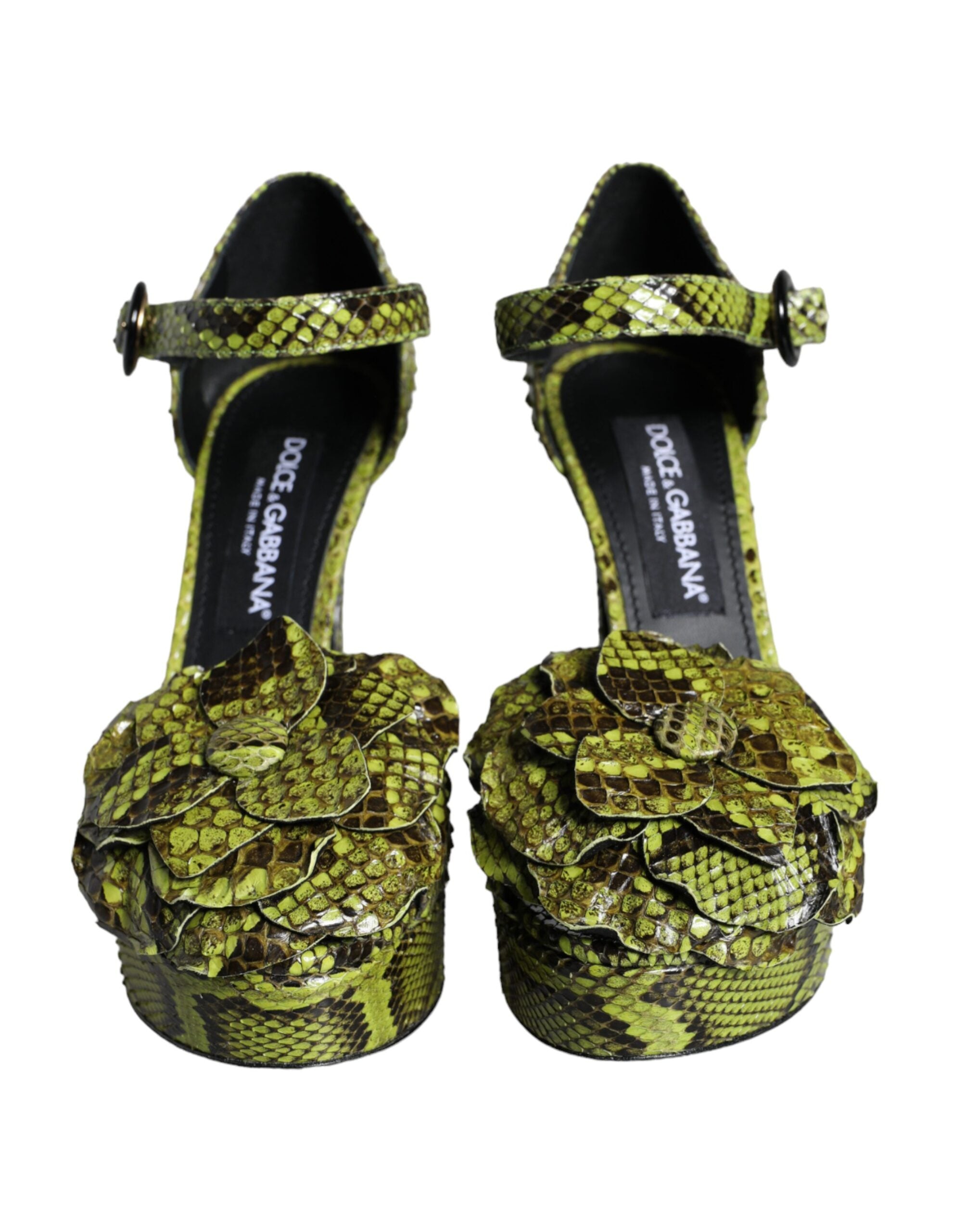 Sandalias de tacón con tiras al tobillo de piel exótica verde de Dolce & Gabbana-2