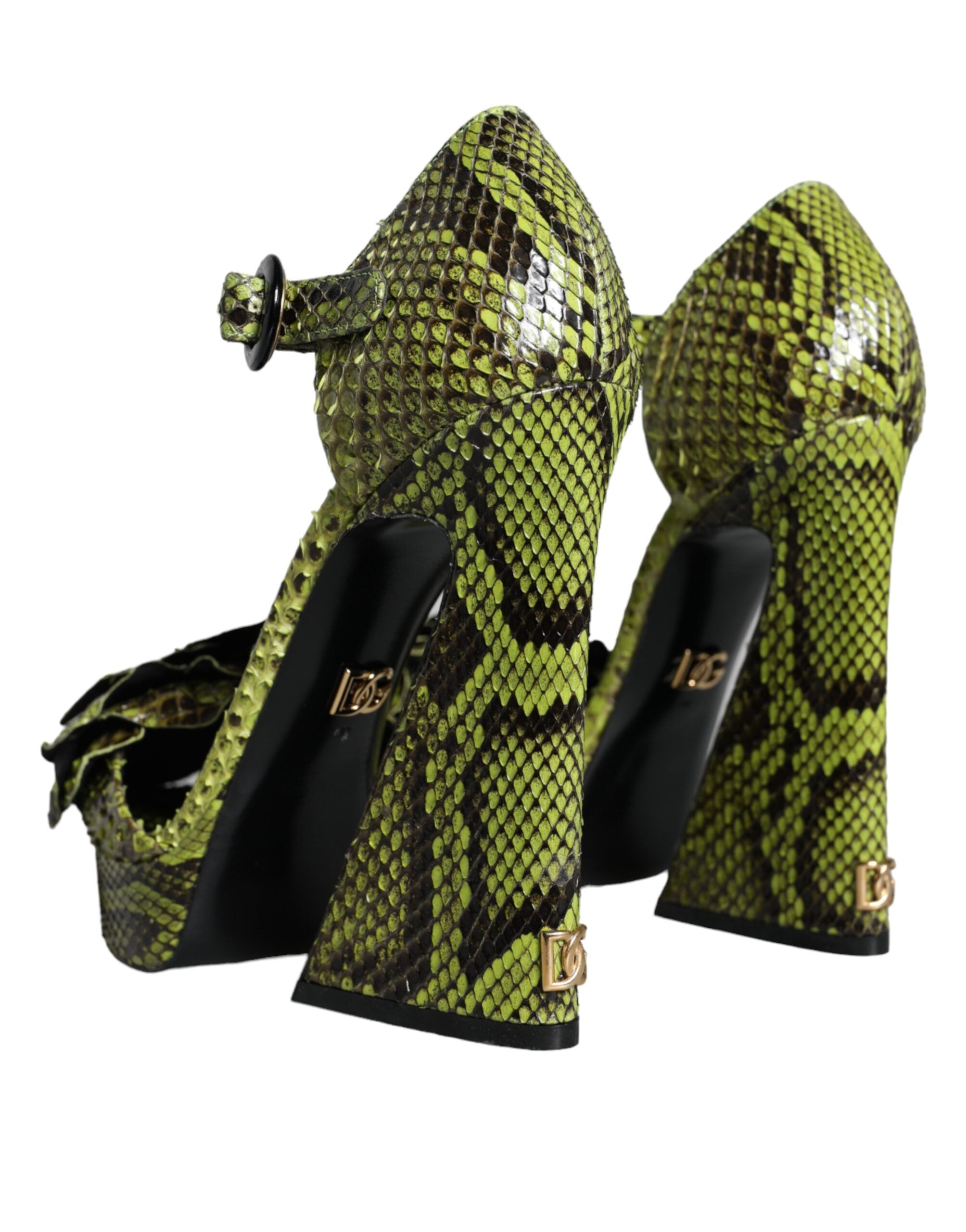 Sandalias de tacón con tiras al tobillo de piel exótica verde de Dolce & Gabbana-4