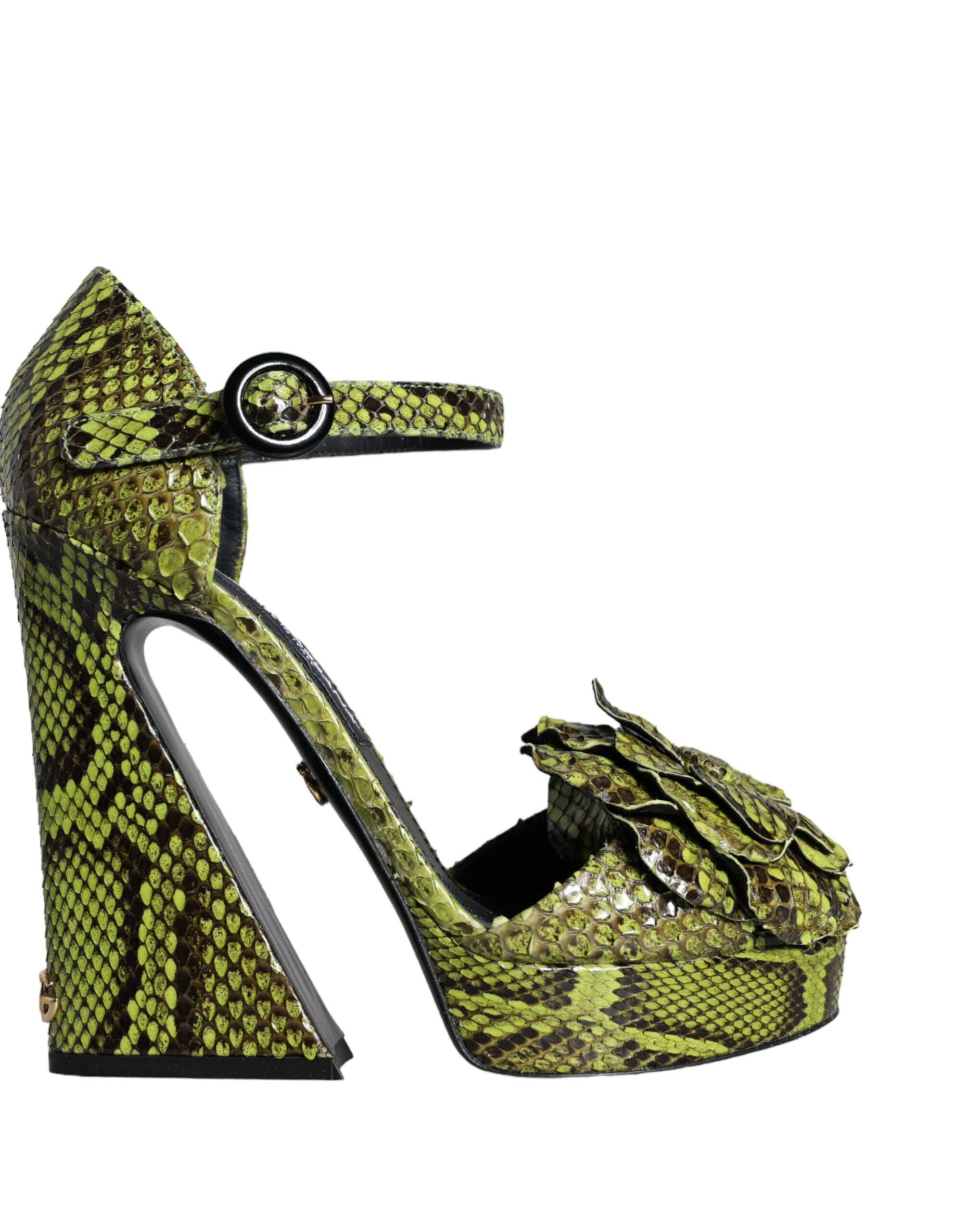 Sandalias de tacón con tiras al tobillo de piel exótica verde de Dolce & Gabbana-1