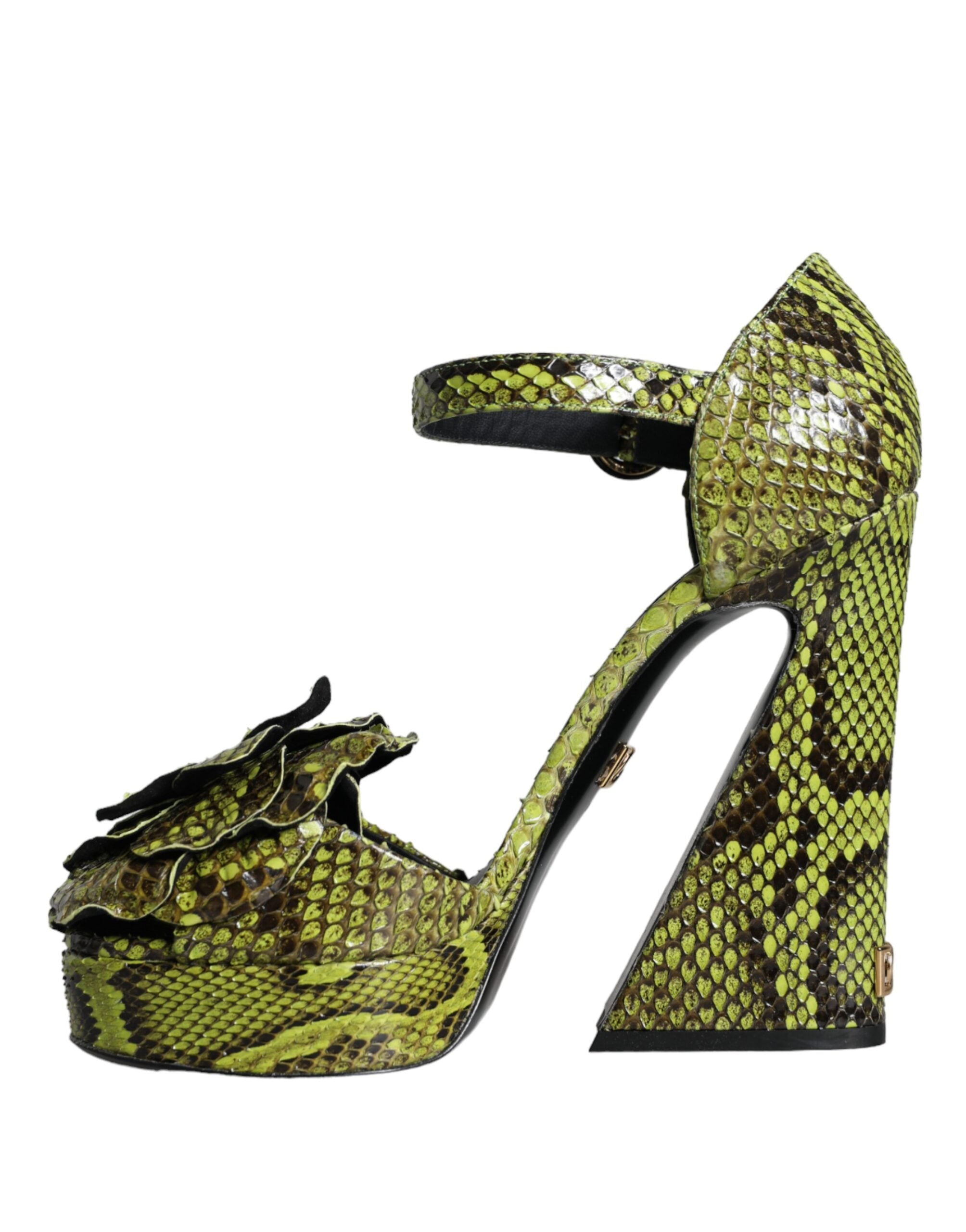 Sandalias de tacón con tiras al tobillo de piel exótica verde de Dolce & Gabbana-5
