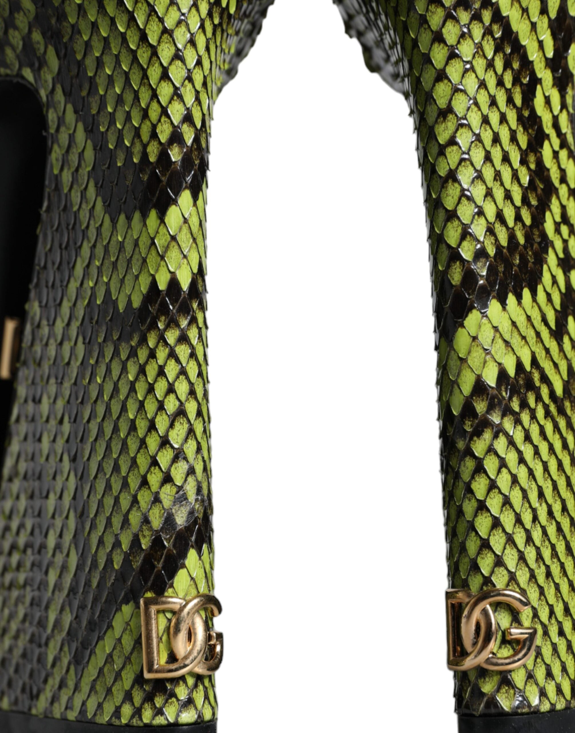 Sandalias de tacón con tiras al tobillo de piel exótica verde de Dolce & Gabbana-6