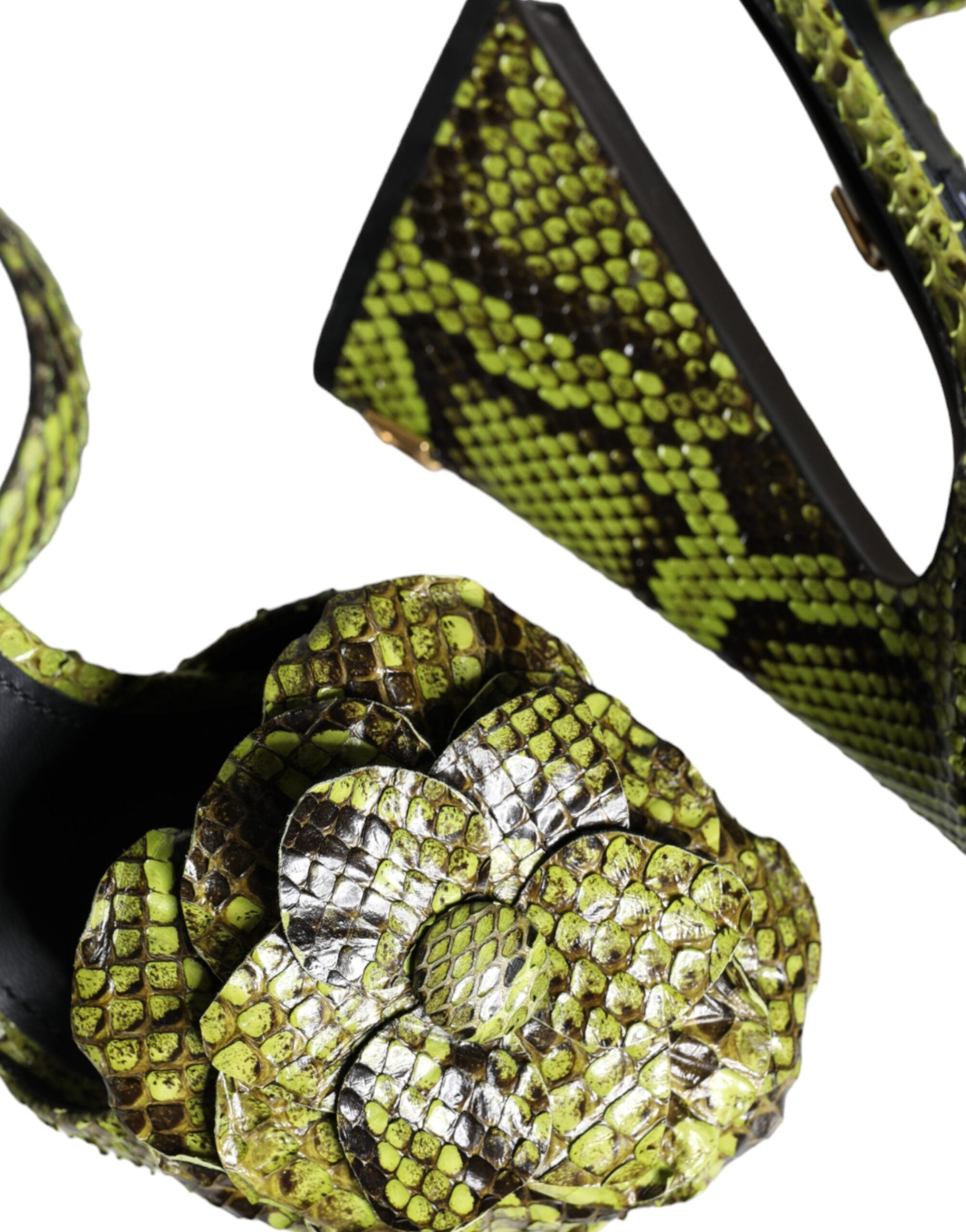 Sandalias de tacón con tiras al tobillo de piel exótica verde de Dolce & Gabbana-8