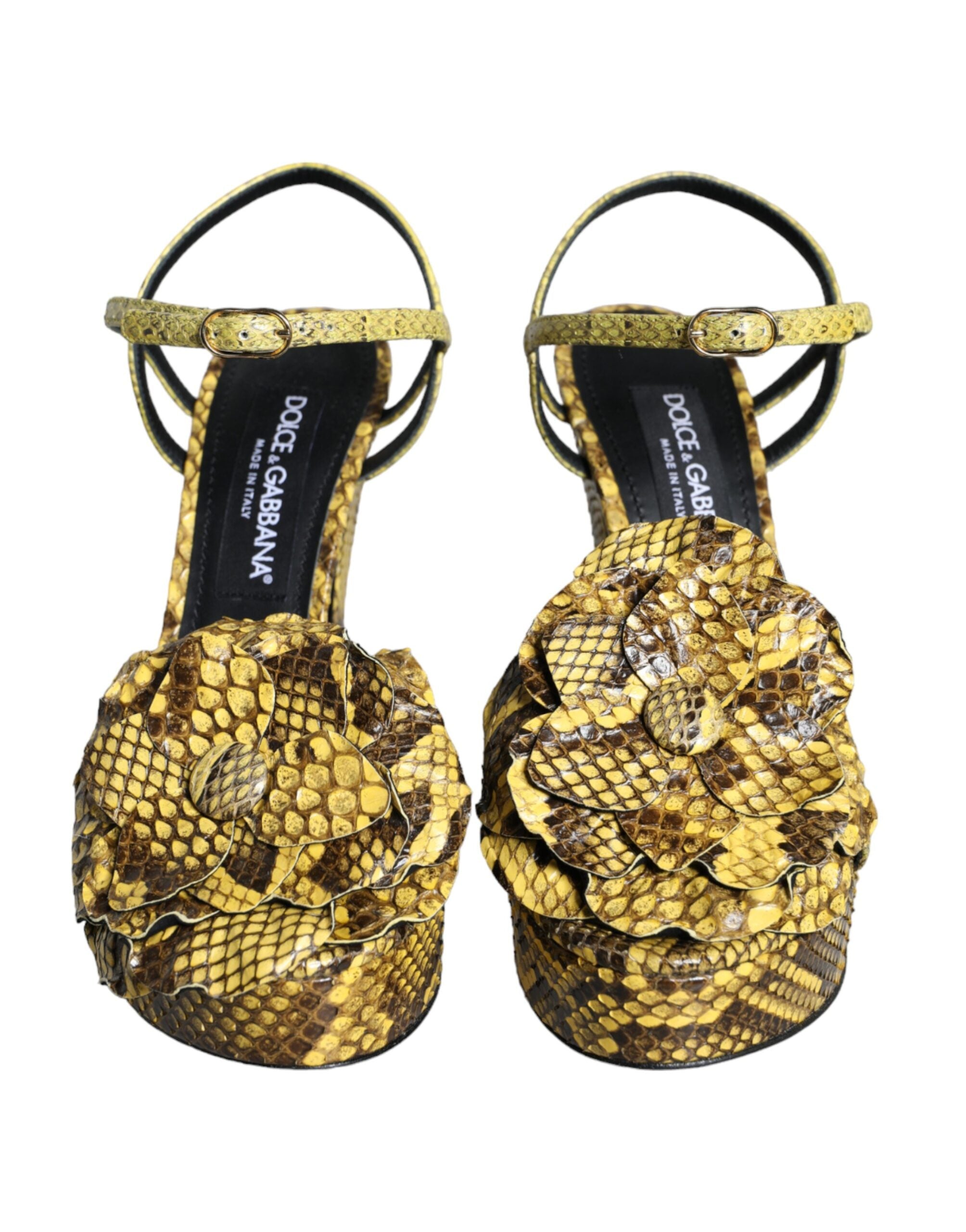 Dolce & Gabbana Yellow Exotic Leather Ankle Strap Heels Sandals Shoes-2