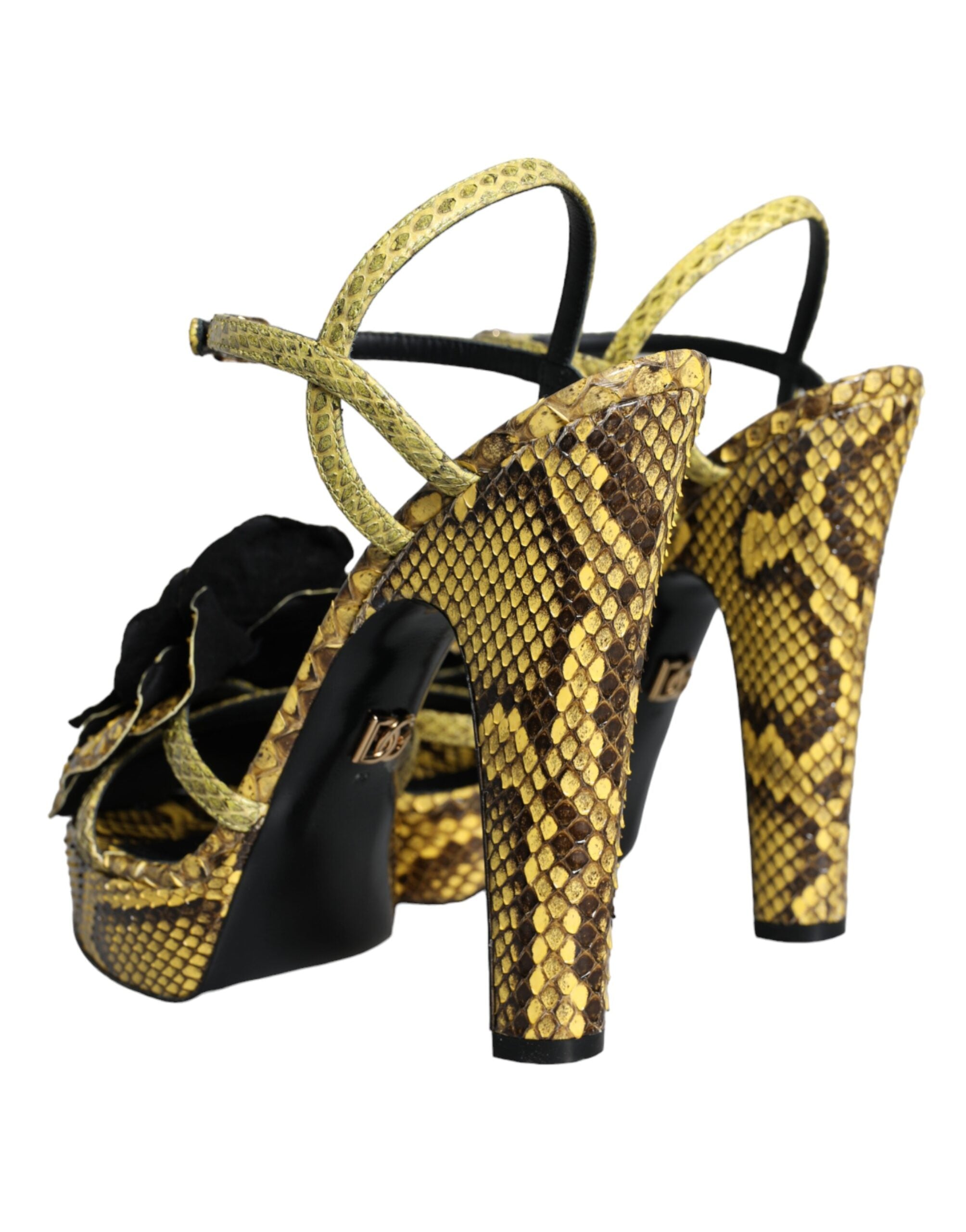 Dolce & Gabbana Yellow Exotic Leather Ankle Strap Heels Sandals Shoes-4