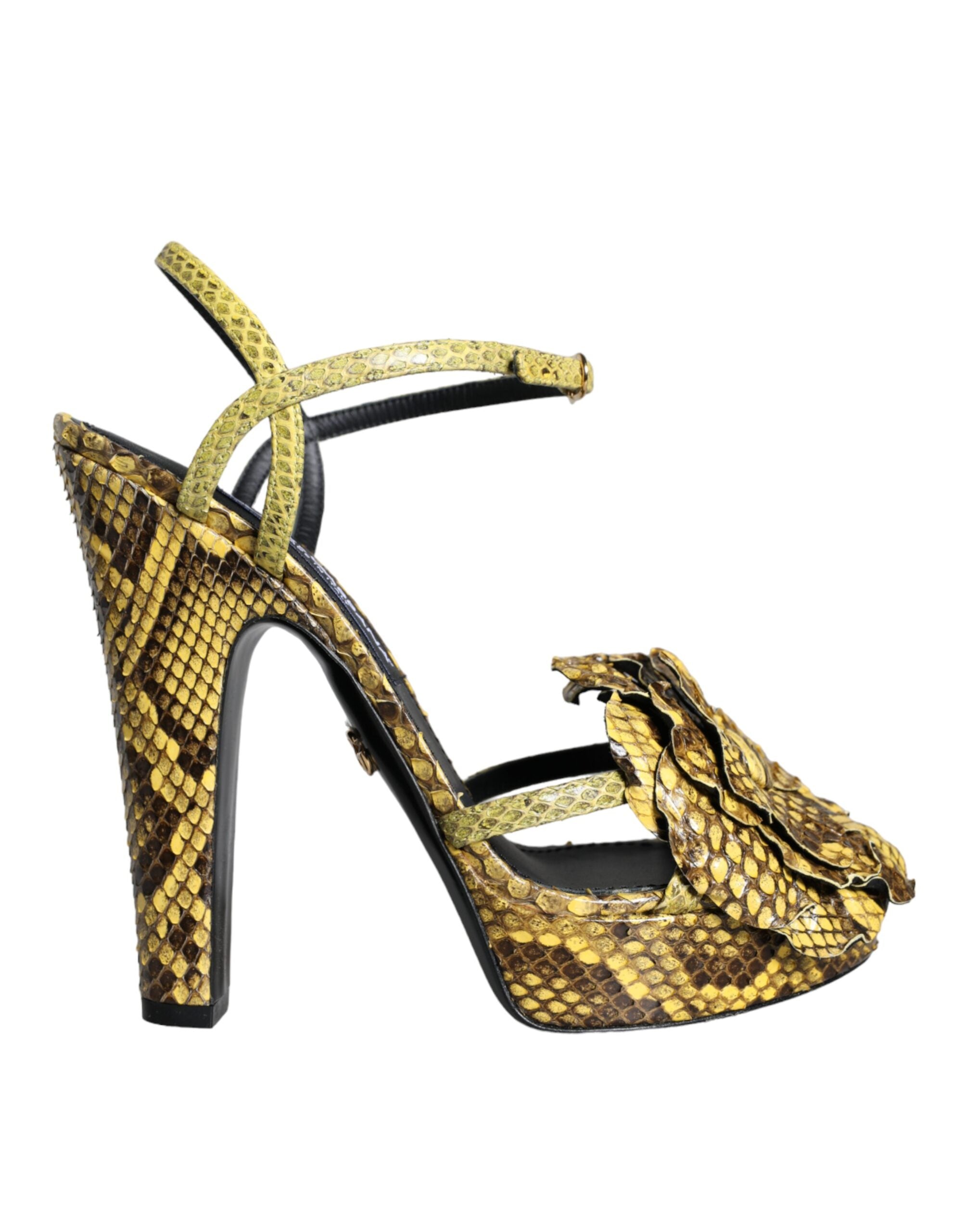 Dolce & Gabbana Yellow Exotic Leather Ankle Strap Heels Sandals Shoes-1