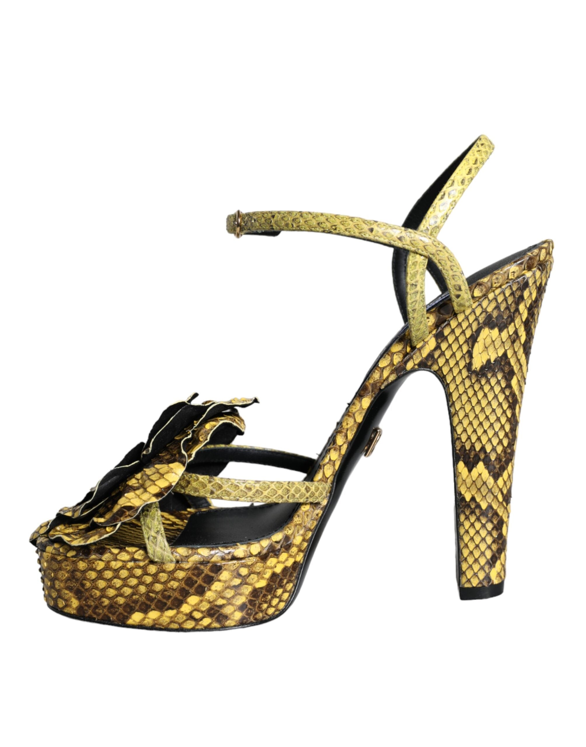 Dolce & Gabbana Yellow Exotic Leather Ankle Strap Heels Sandals Shoes-5