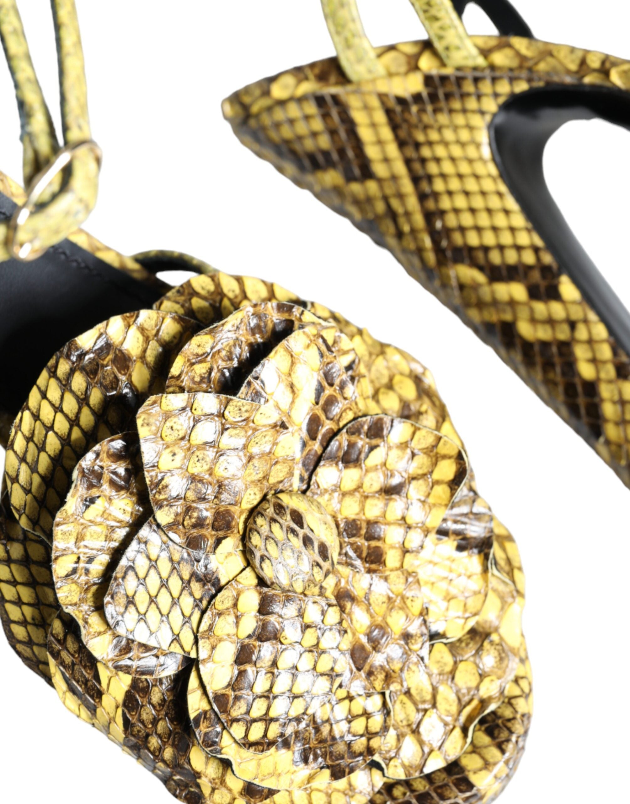 Dolce & Gabbana Yellow Exotic Leather Ankle Strap Heels Sandals Shoes-8