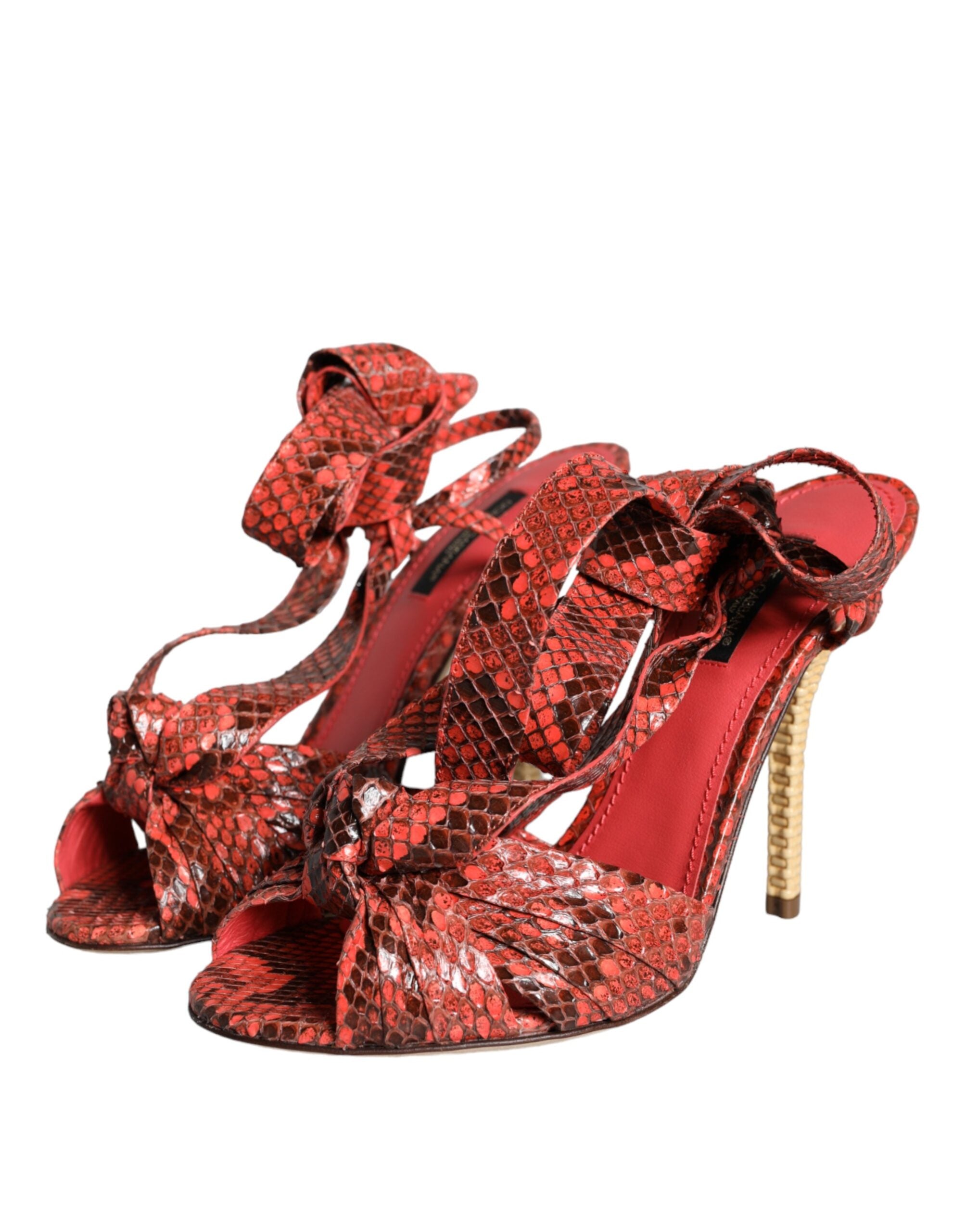 Dolce & Gabbana Coral Exotic Leather Heeled Sandals Shoes-3