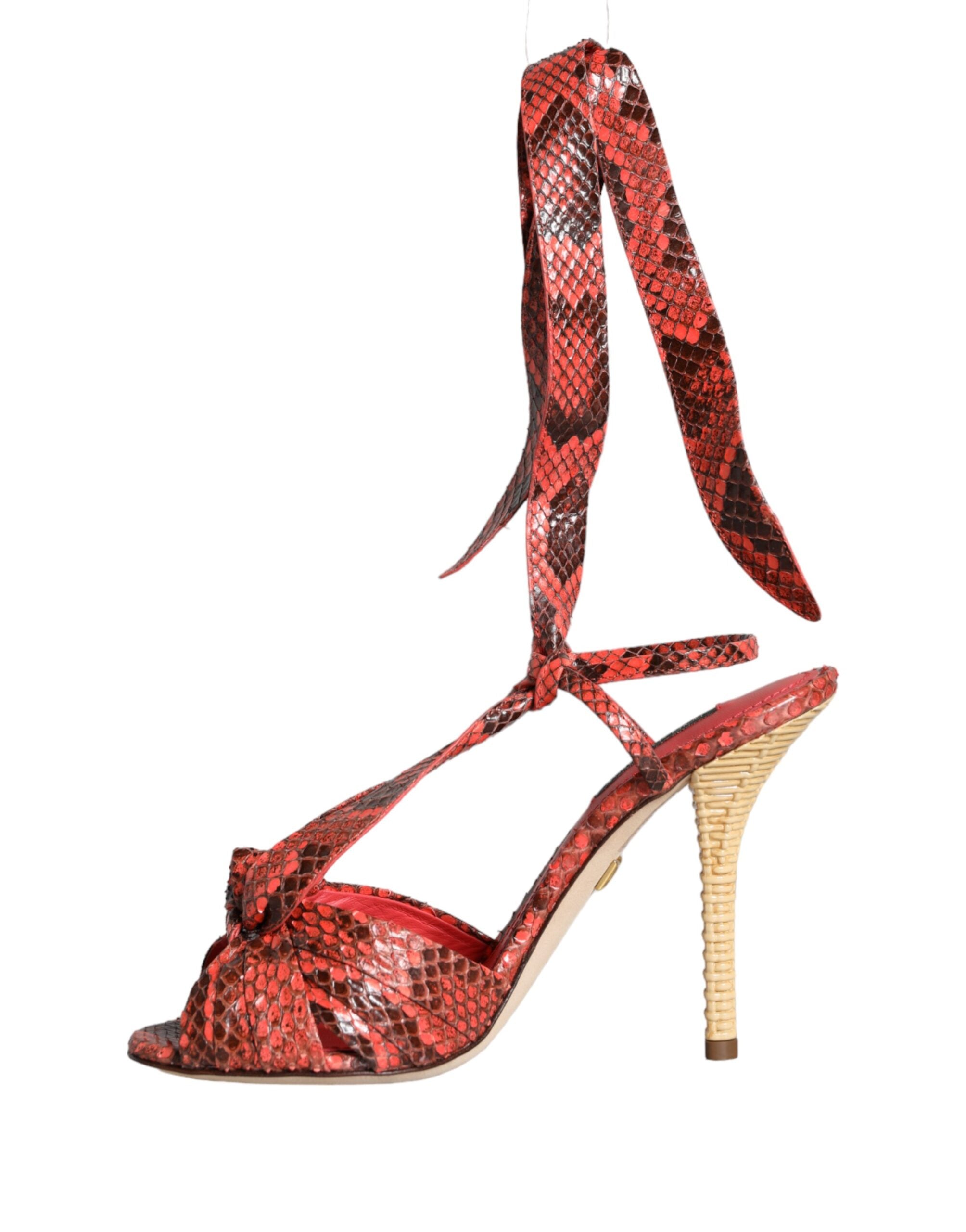 Dolce & Gabbana Coral Exotic Leather Heeled Sandals Shoes-6