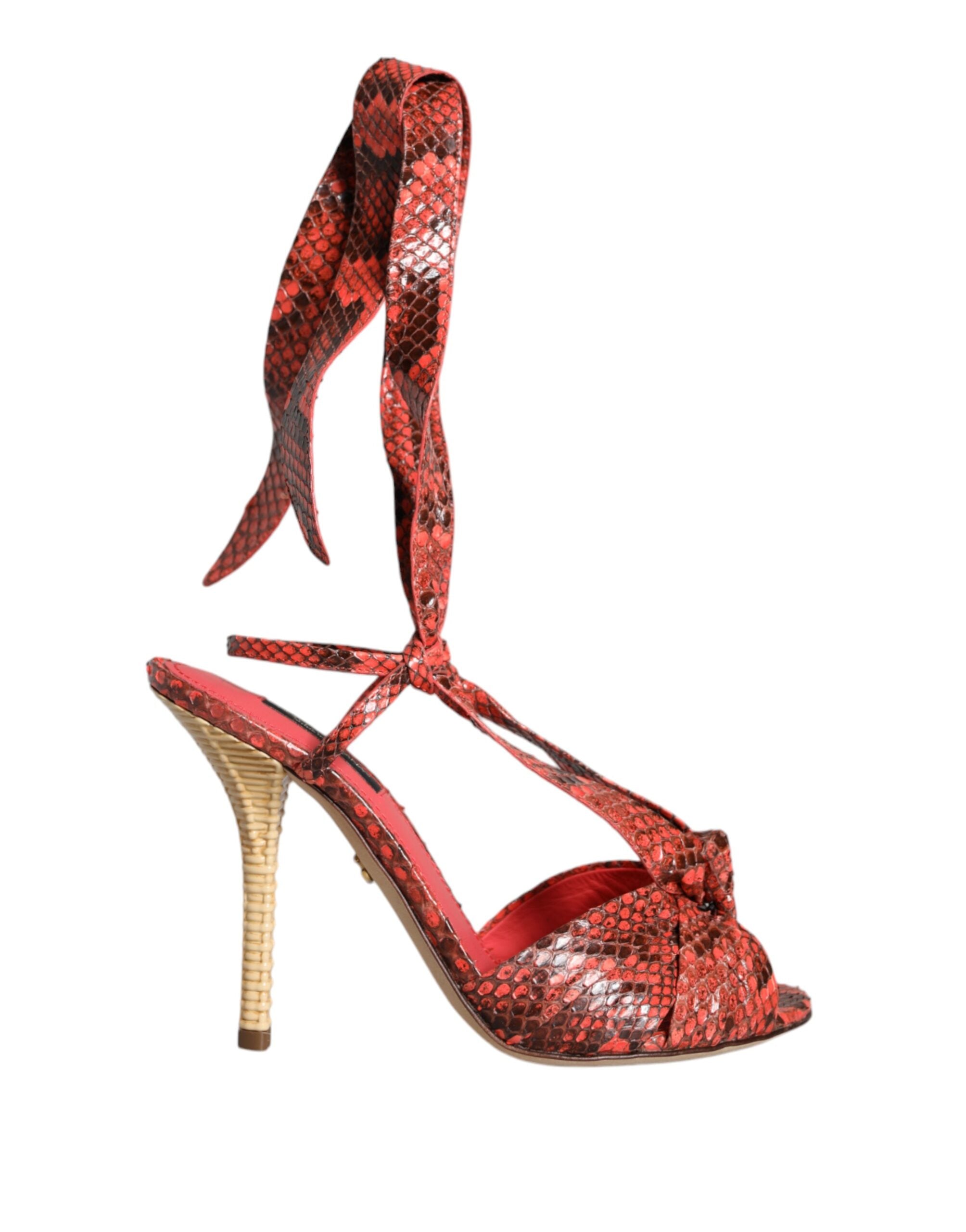 Dolce & Gabbana Coral Exotic Leather Heeled Sandals Shoes-7