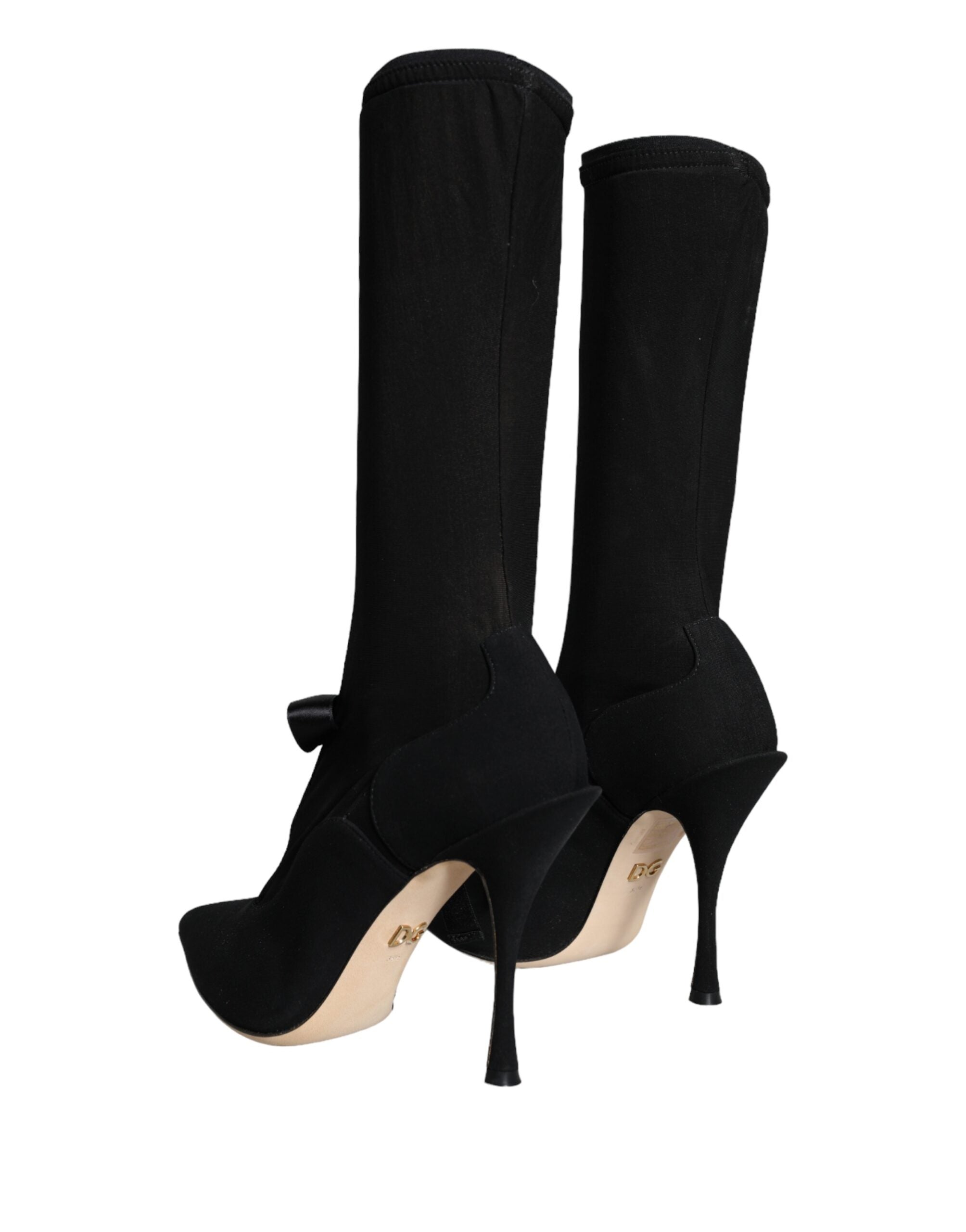 Botas negras de tacón de aguja a media pantorrilla de Dolce & Gabbana-4