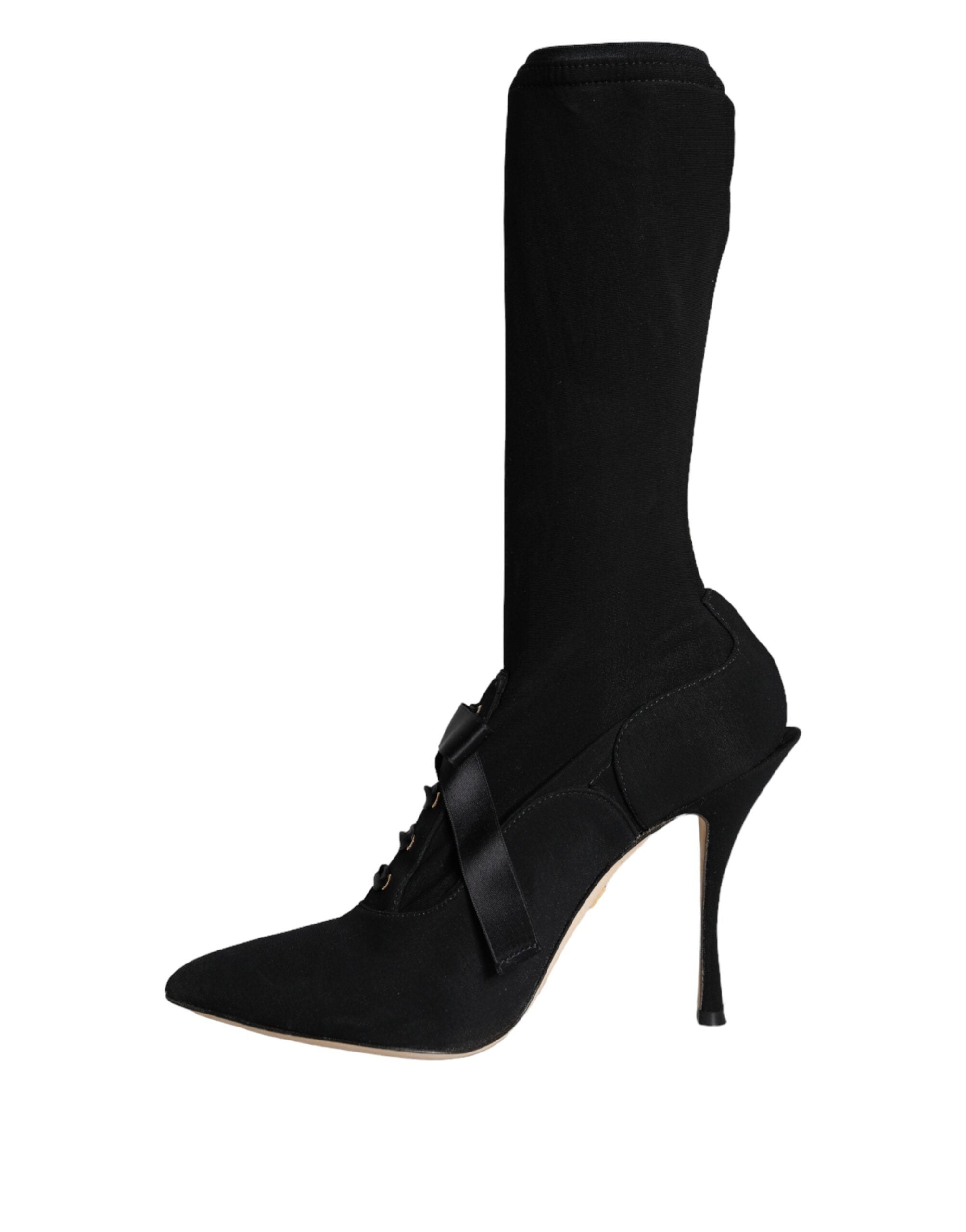 Botas negras de tacón de aguja a media pantorrilla de Dolce & Gabbana-6