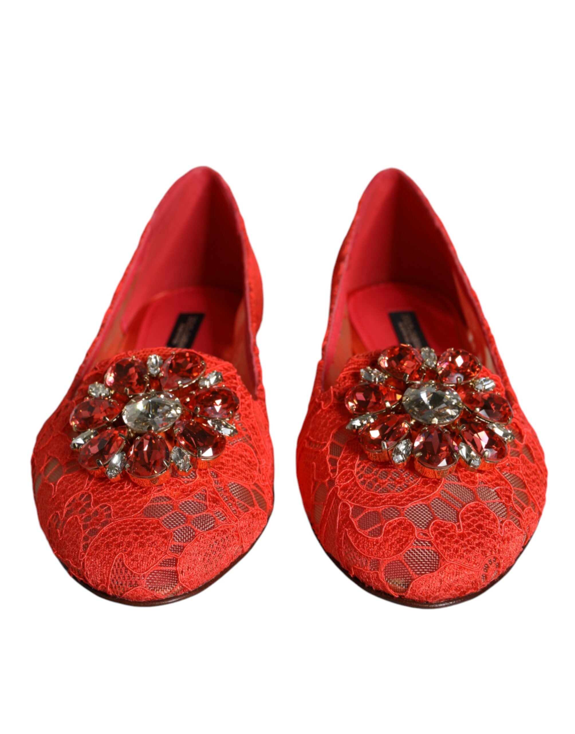 Dolce & Gabbana Koralle Spitze Kristall Ballett Flats Loafers Schuhe-2