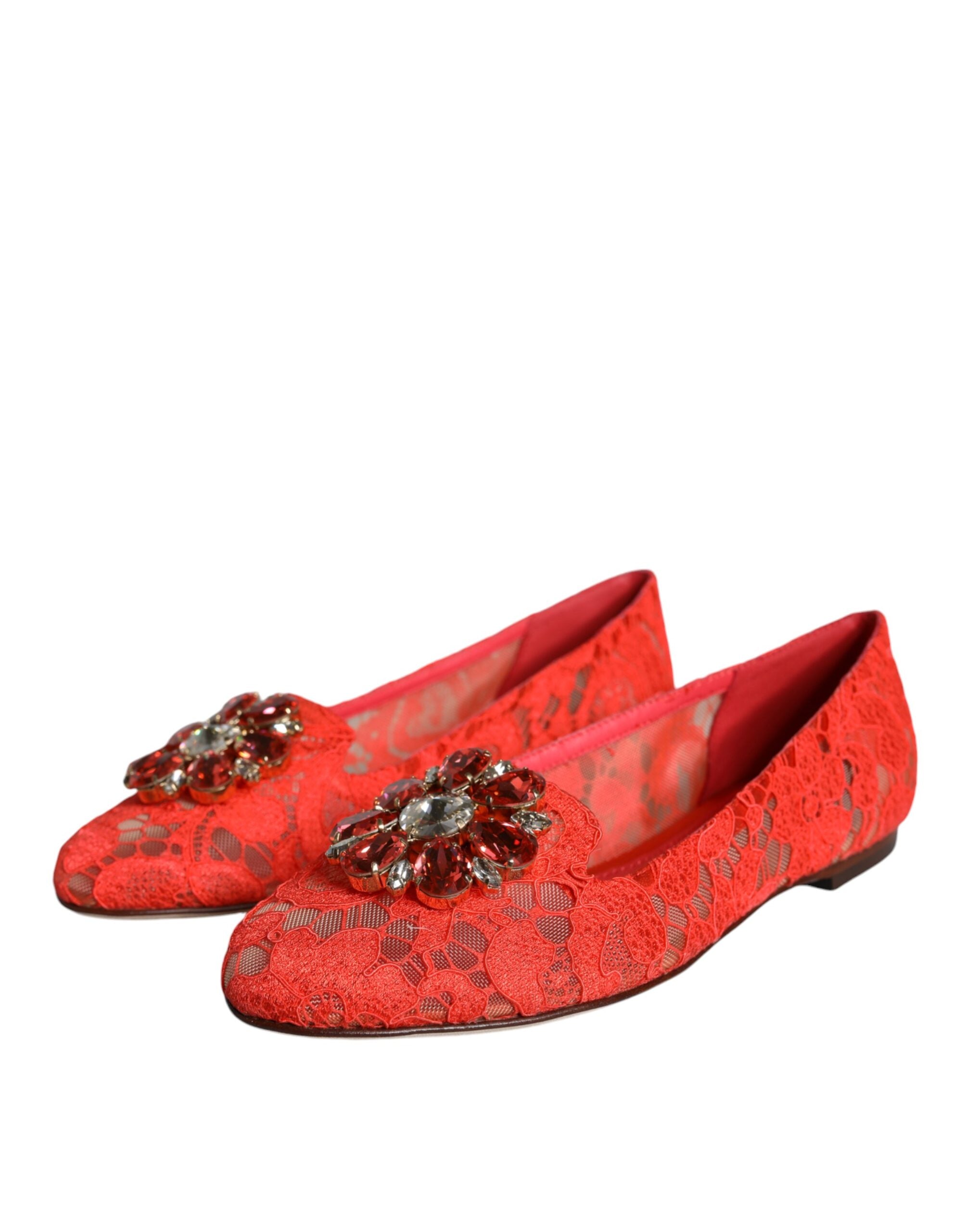 Dolce & Gabbana Koralle Spitze Kristall Ballett Flats Loafers Schuhe-3