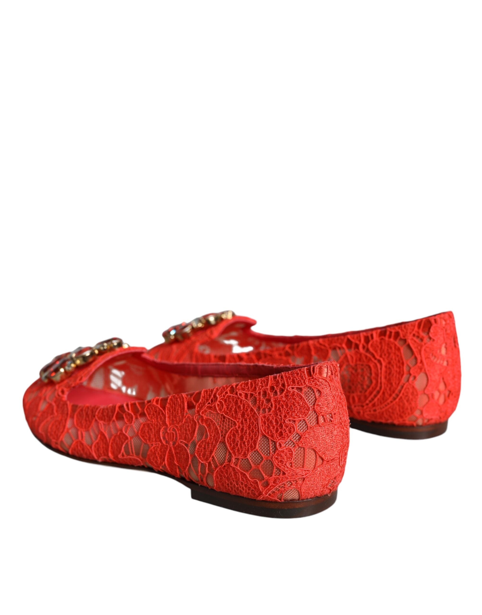 Dolce & Gabbana Koralle Spitze Kristall Ballett Flats Loafers Schuhe-4