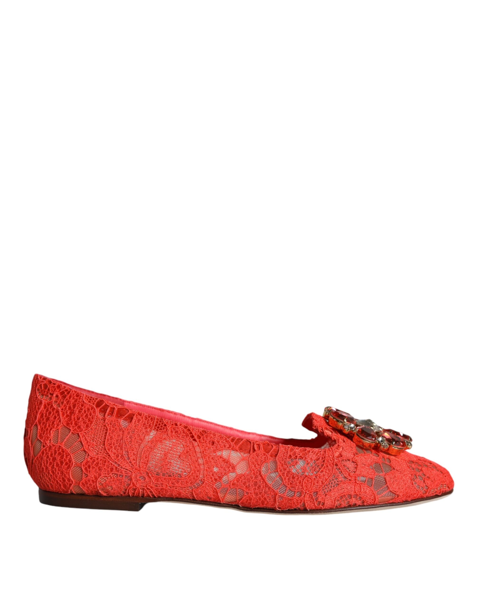Dolce & Gabbana Koralle Spitze Kristall Ballett Flats Loafers Schuhe-1