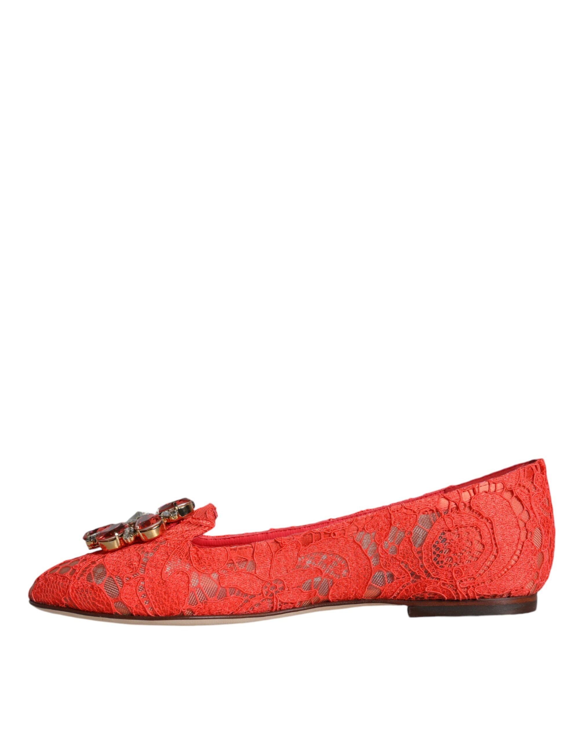 Dolce & Gabbana Koralle Spitze Kristall Ballett Flats Loafers Schuhe-5