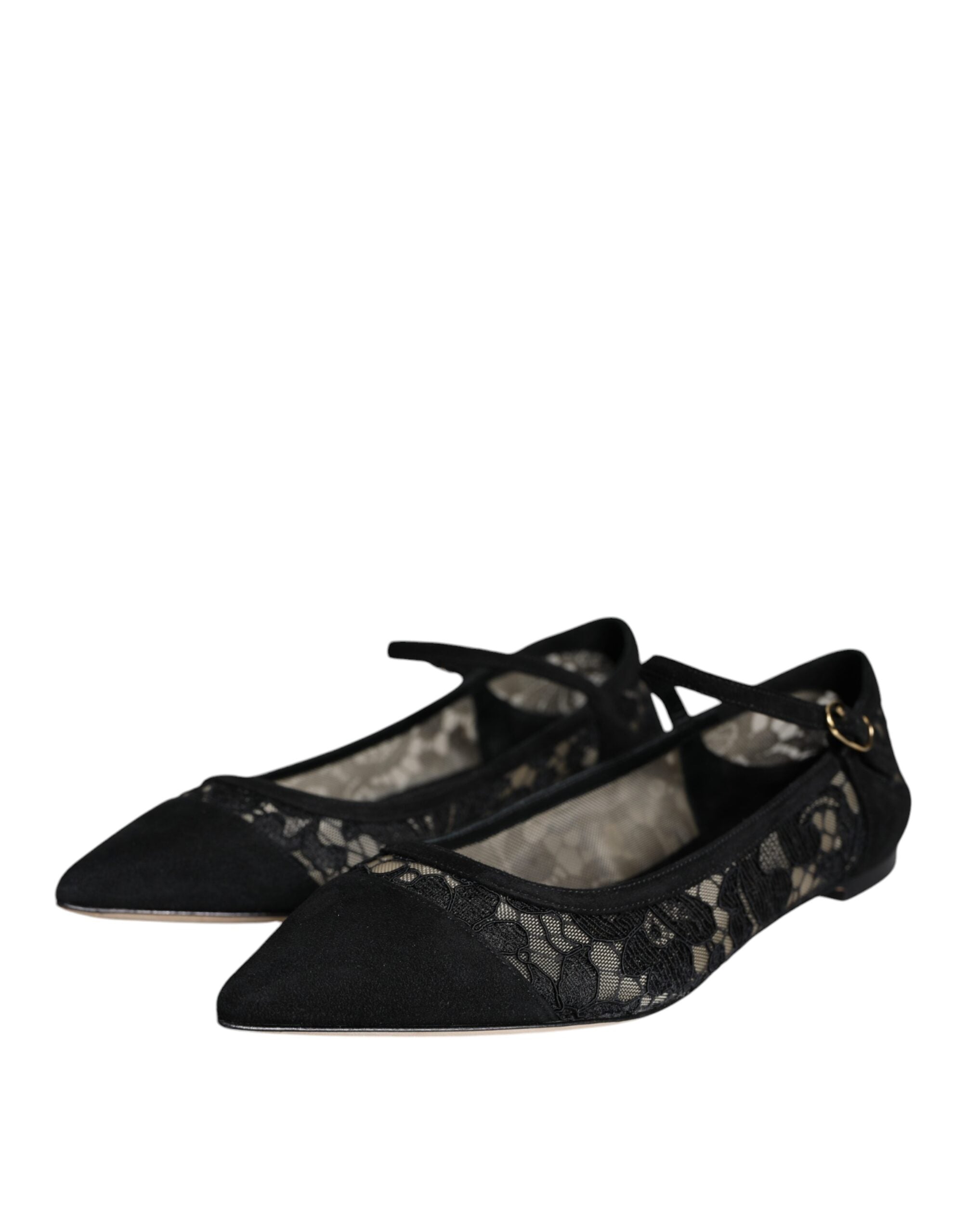 Dolce & Gabbana Black Taormina Lace Bellucci Flats Shoes-3