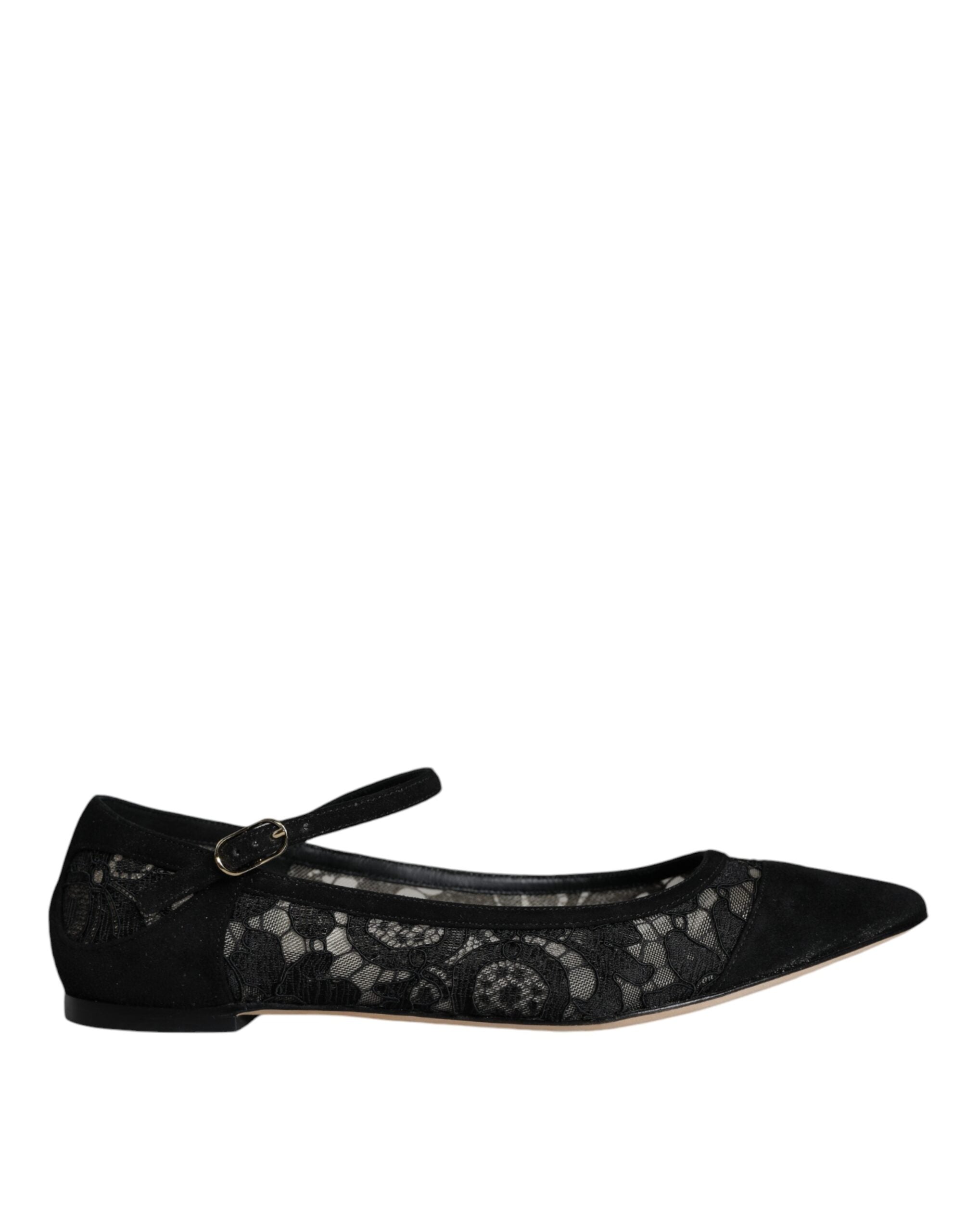 Dolce & Gabbana Black Taormina Lace Bellucci Flats Shoes-1
