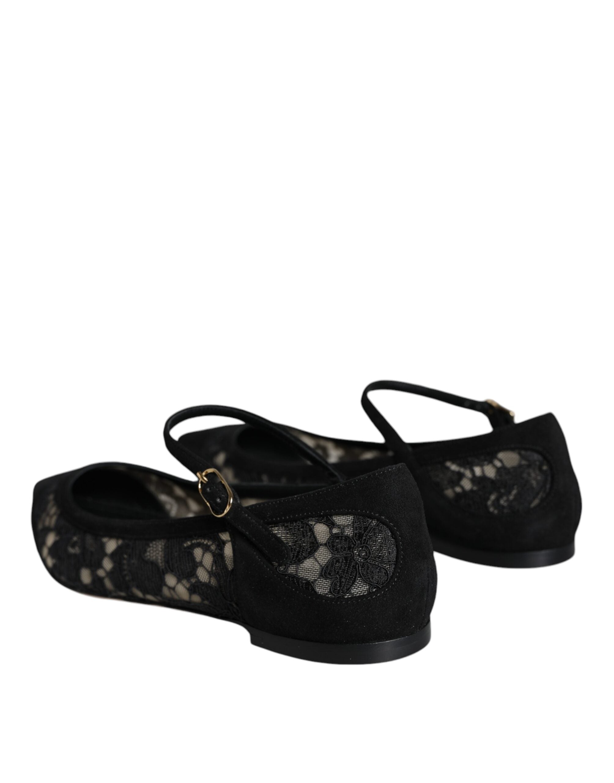 Dolce & Gabbana Black Taormina Lace Bellucci Flats Shoes-5
