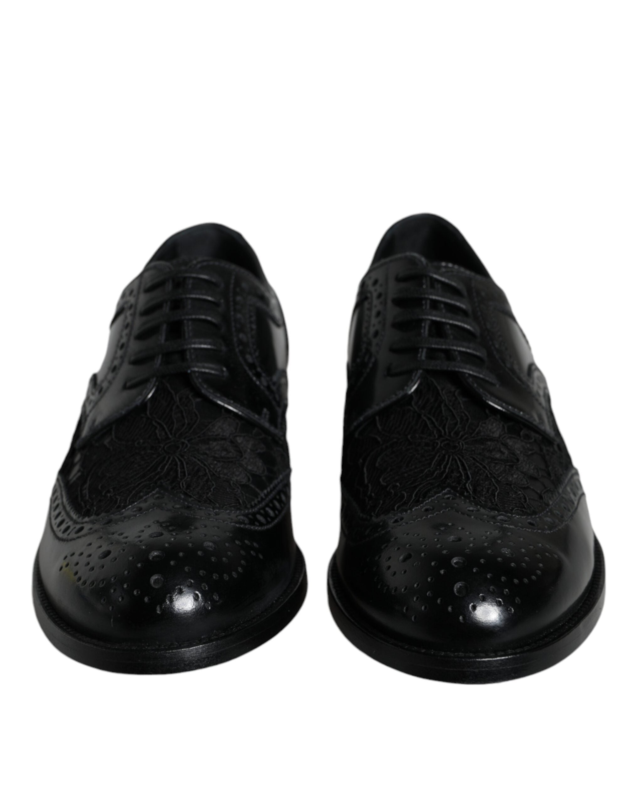 Dolce & Gabbana Black Leather Floral Lace Dress Formal Shoes-2