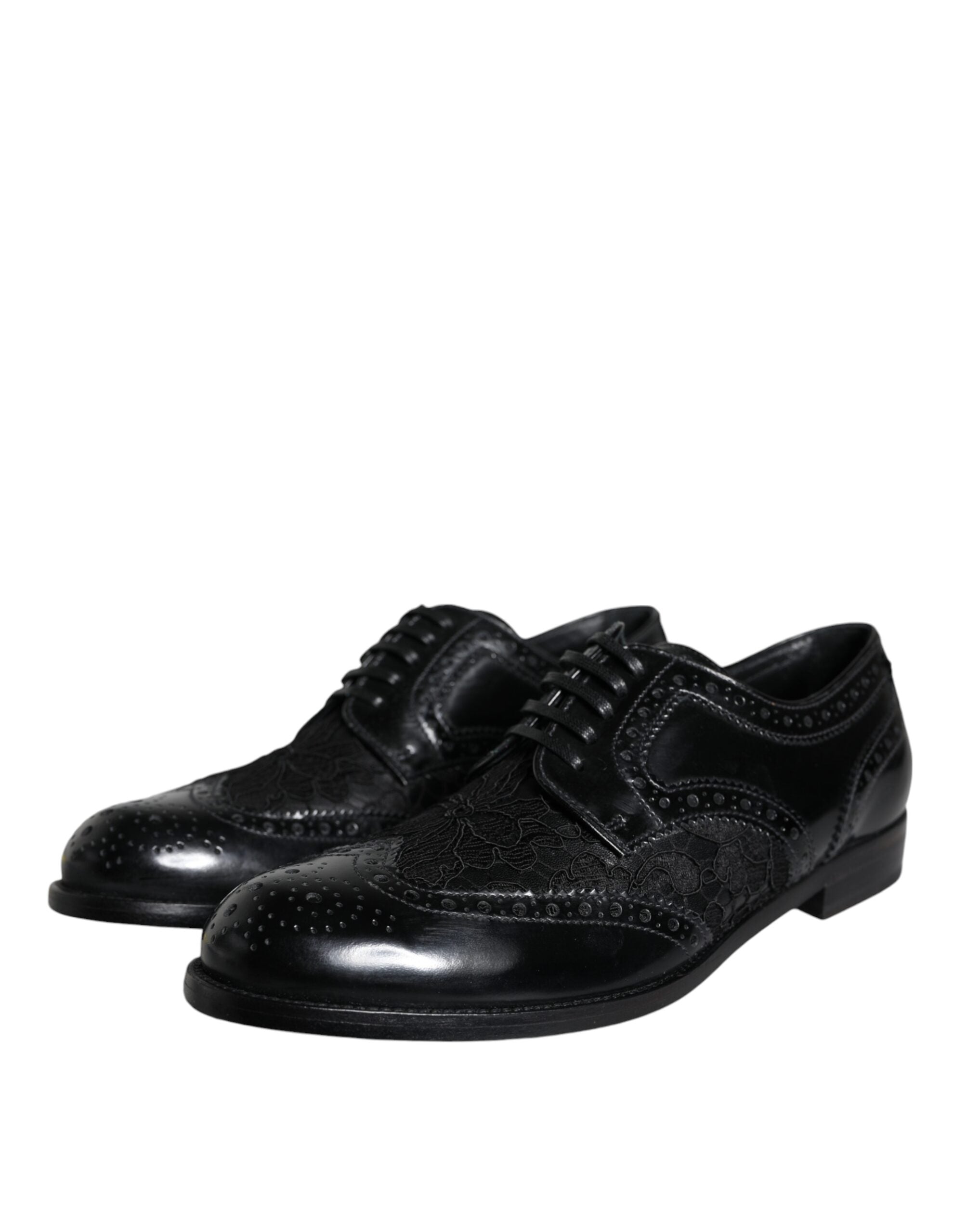 Dolce & Gabbana Black Leather Floral Lace Dress Formal Shoes-3
