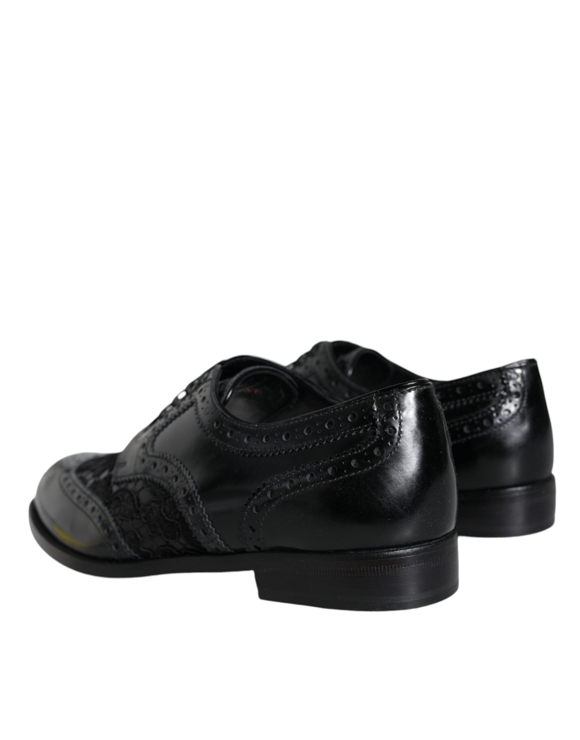 Dolce & Gabbana Black Leather Floral Lace Dress Formal Shoes-4