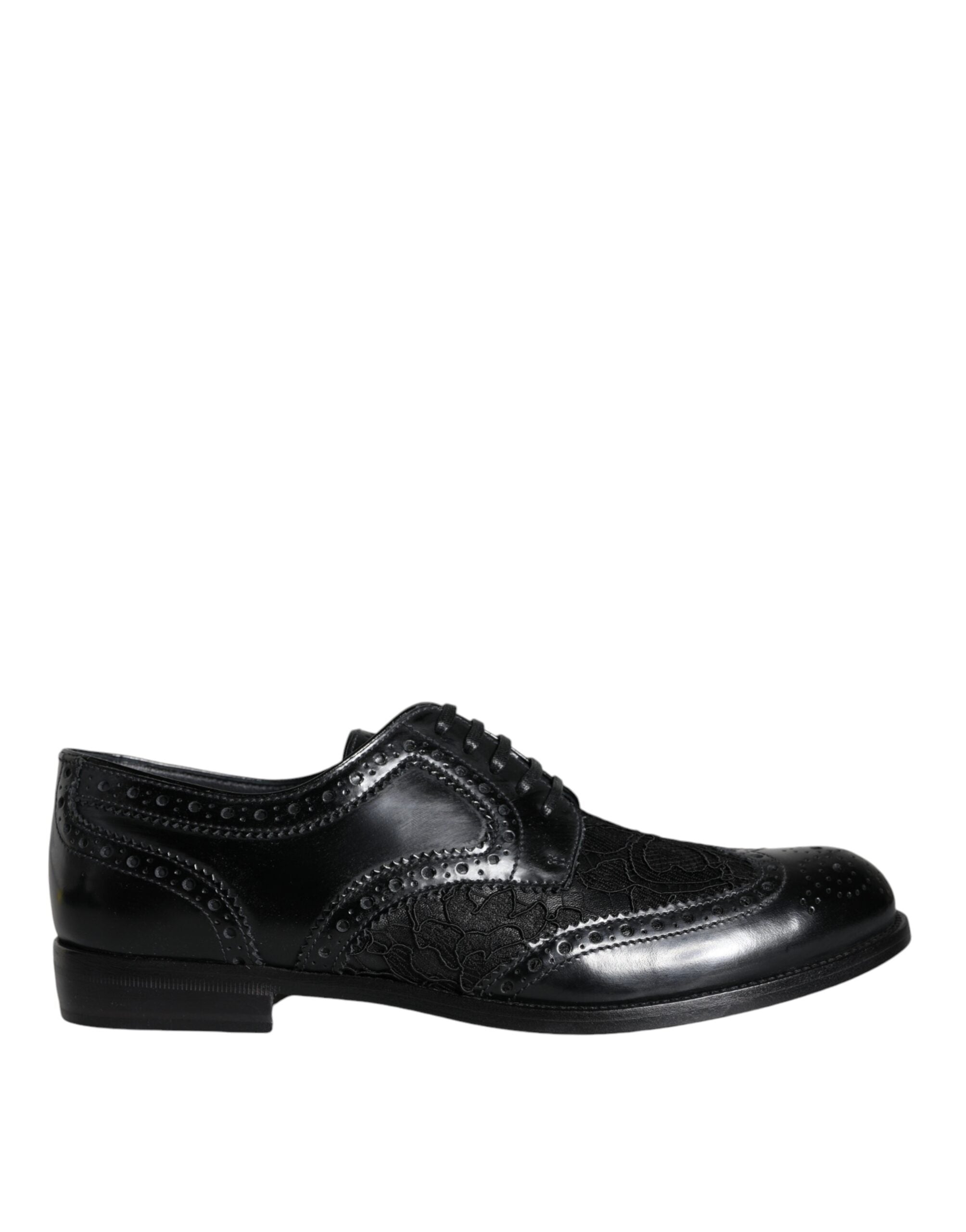 Dolce & Gabbana Black Leather Floral Lace Dress Formal Shoes-5