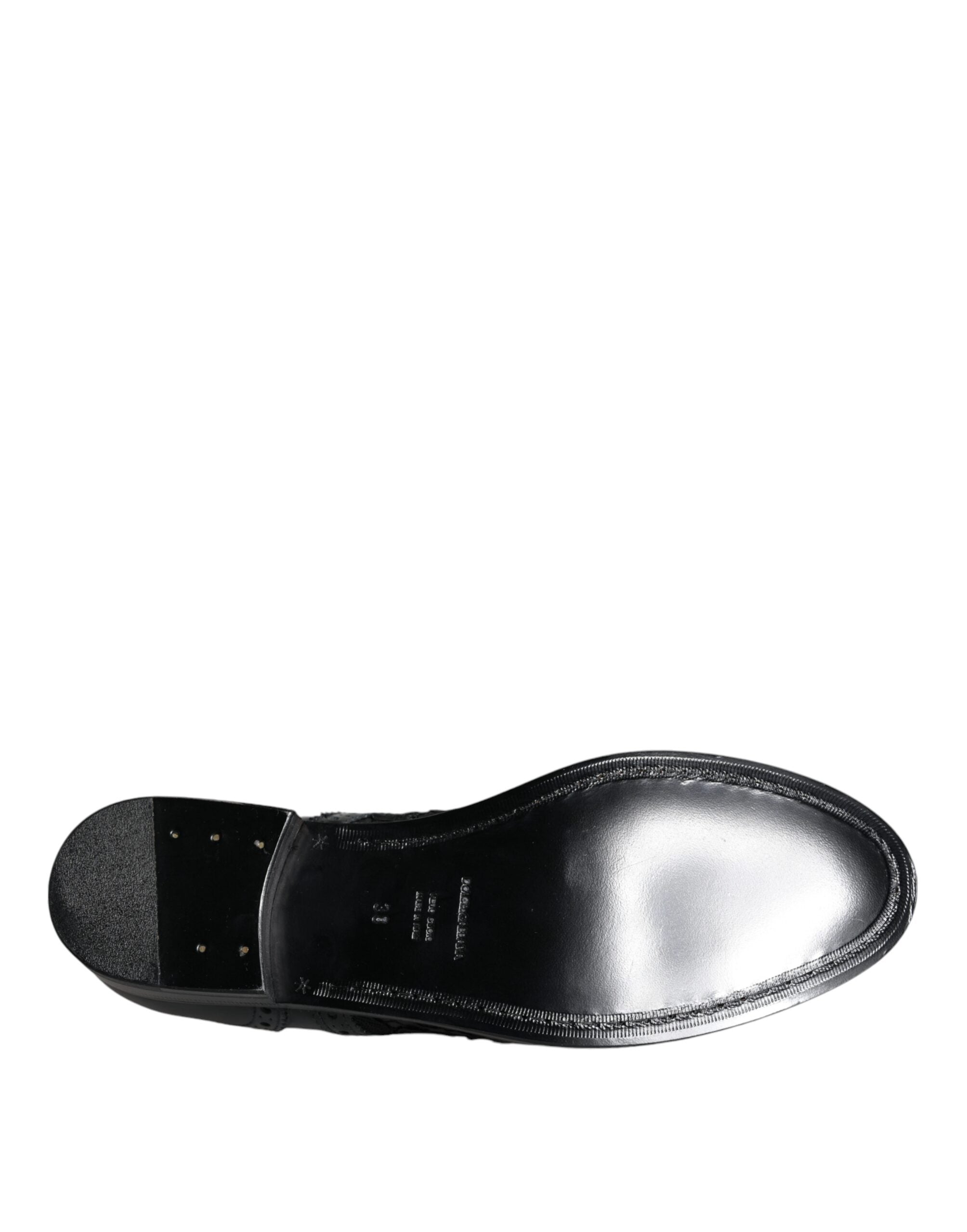 Dolce & Gabbana Black Leather Floral Lace Dress Formal Shoes-6