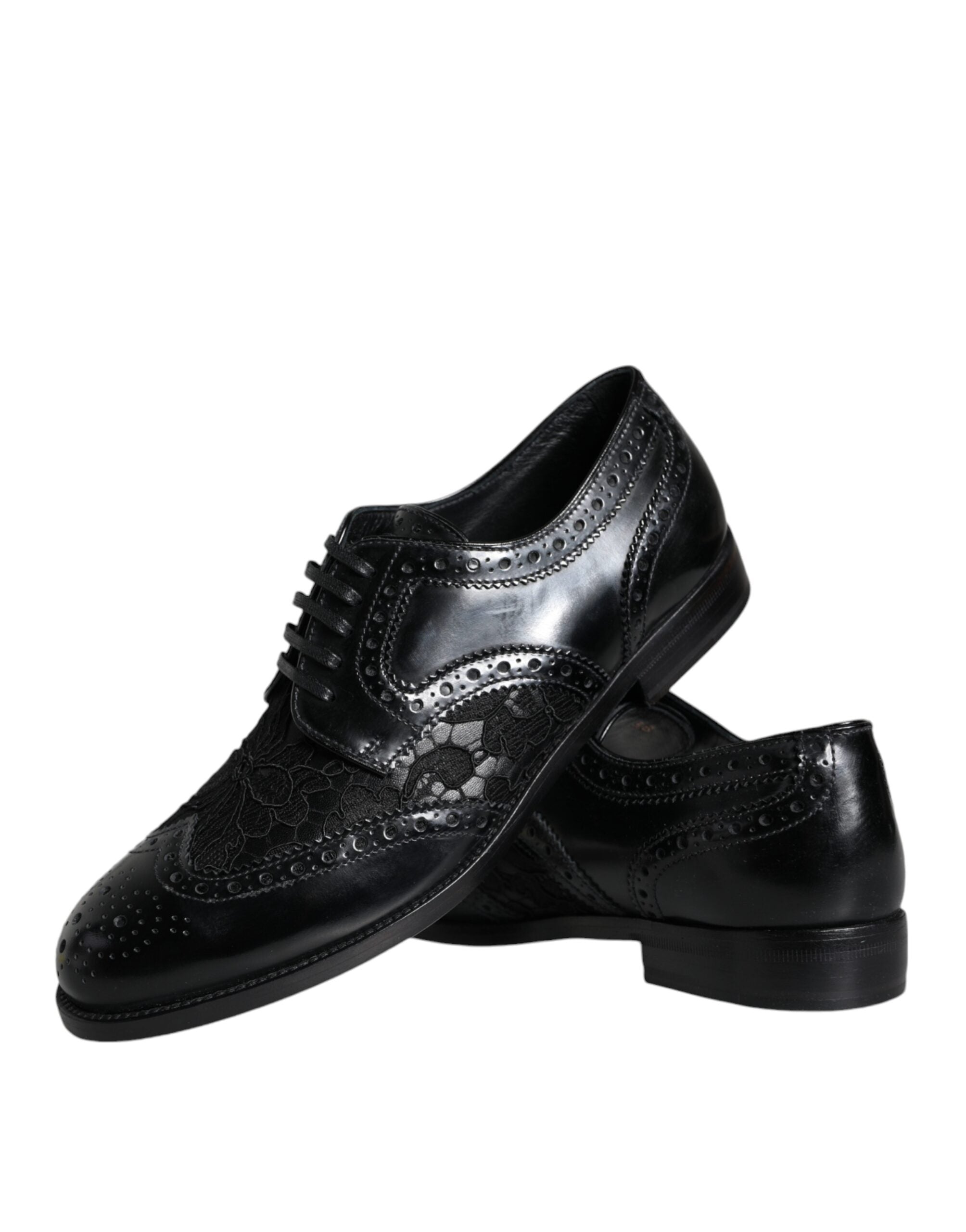 Dolce & Gabbana Black Leather Floral Lace Dress Formal Shoes-7
