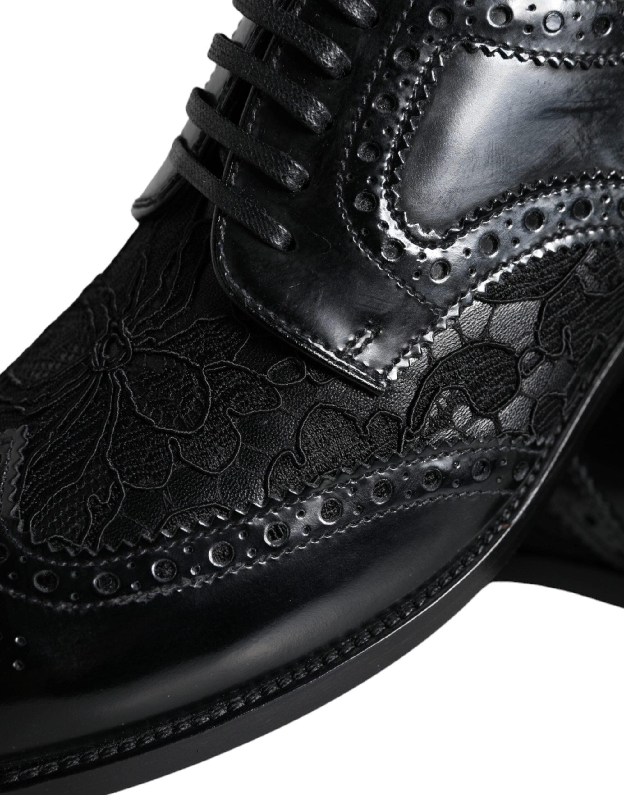 Dolce & Gabbana Black Leather Floral Lace Dress Formal Shoes-8