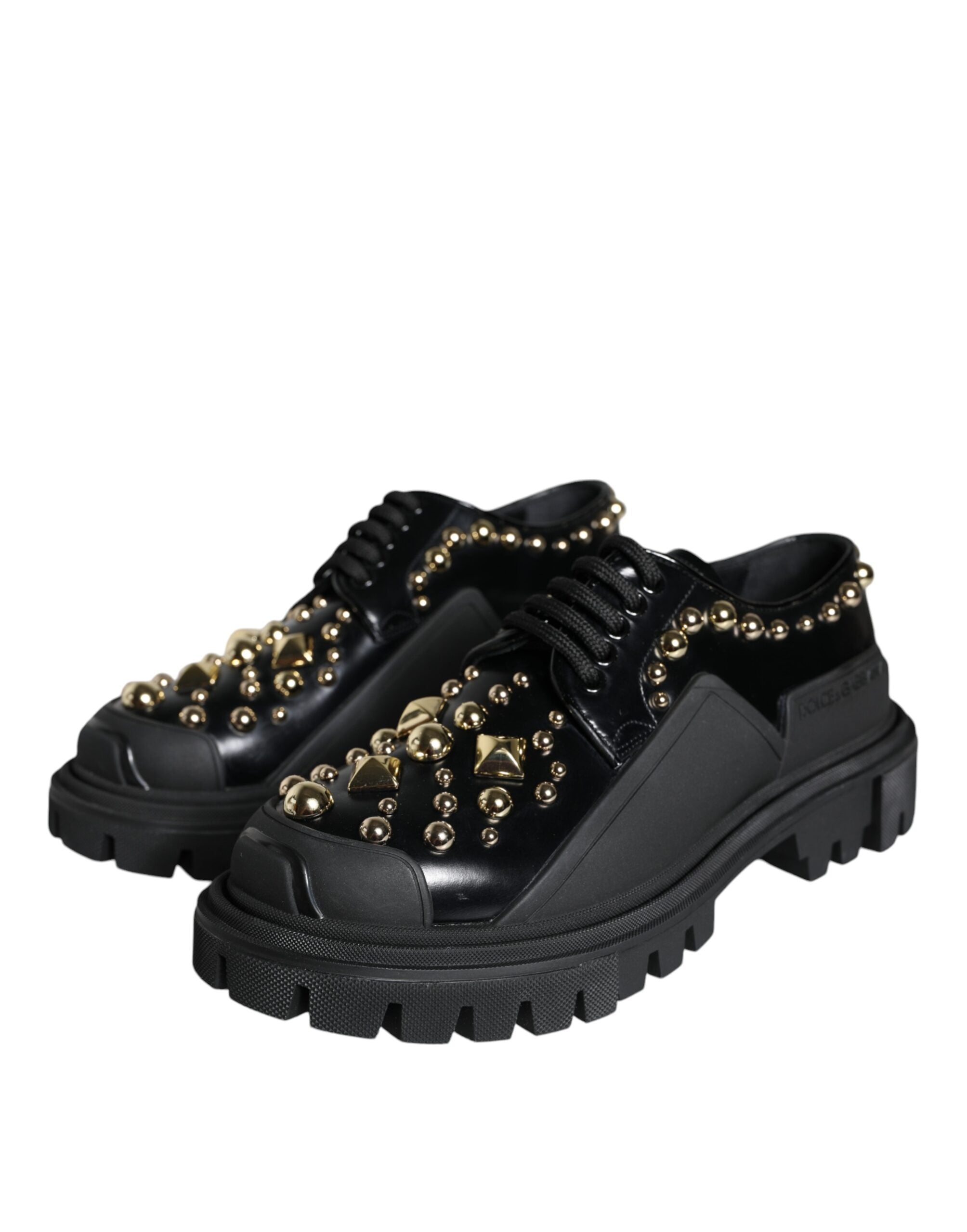 Dolce & Gabbana Schwarze Leder Trekking Derby verschönerte Schuhe-3