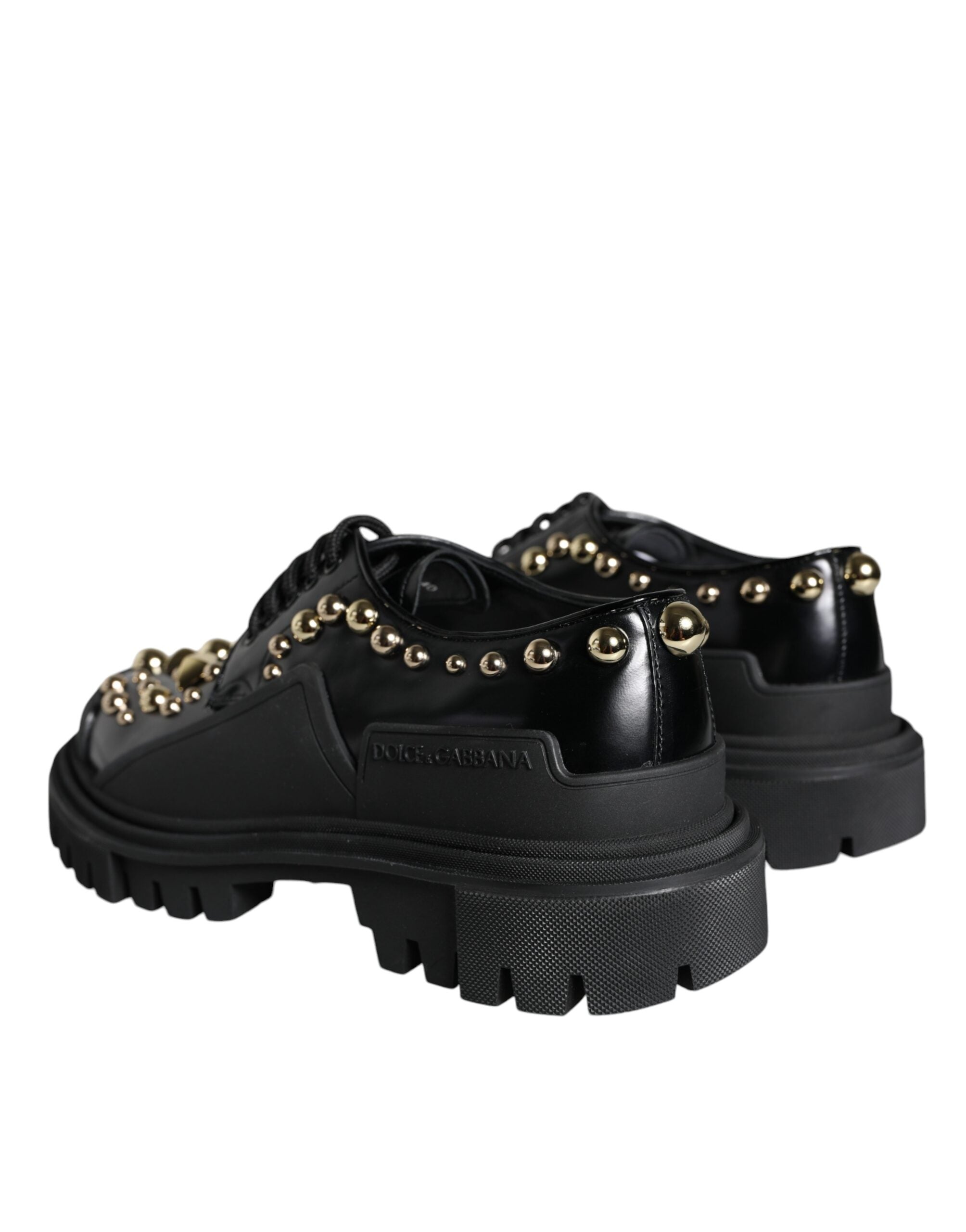 Dolce & Gabbana Schwarze Leder Trekking Derby verschönerte Schuhe-4