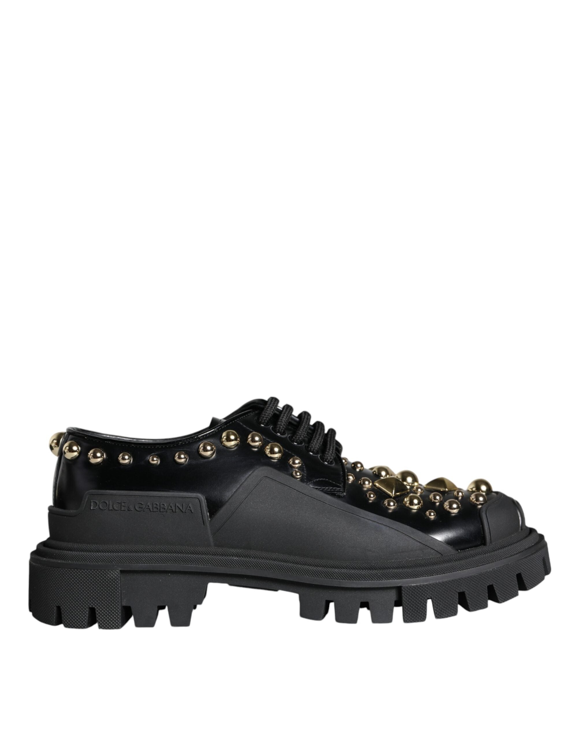 Dolce & Gabbana Schwarze Leder Trekking Derby verschönerte Schuhe-1