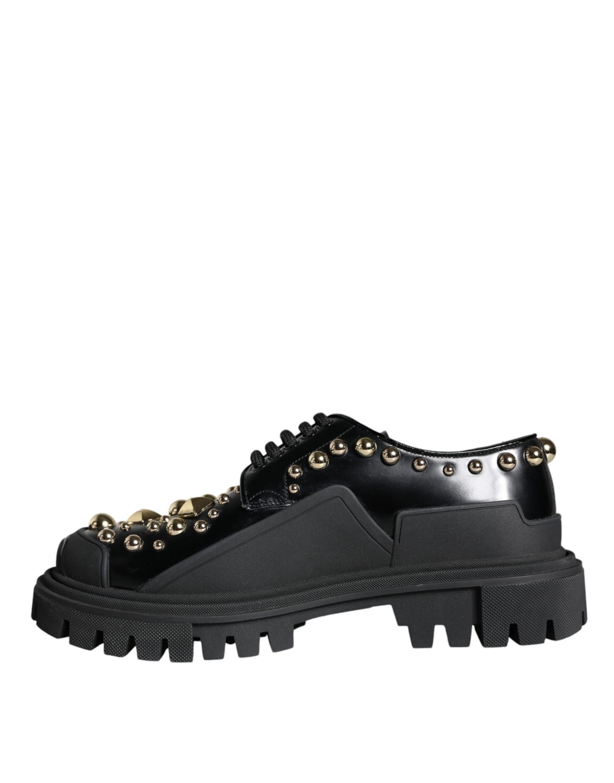 Dolce & Gabbana Schwarze Leder Trekking Derby verschönerte Schuhe-5