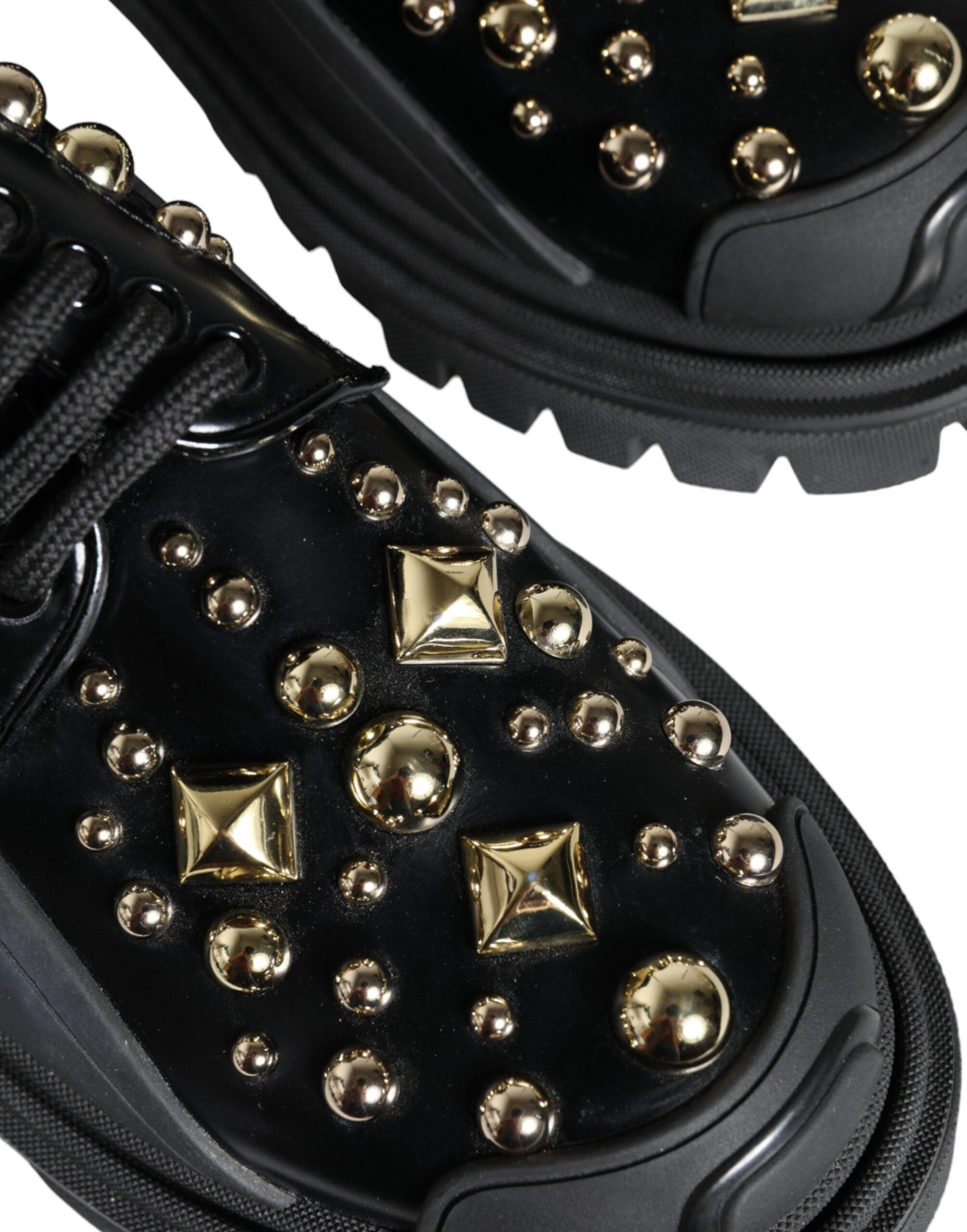 Dolce & Gabbana Schwarze Leder Trekking Derby verschönerte Schuhe-7