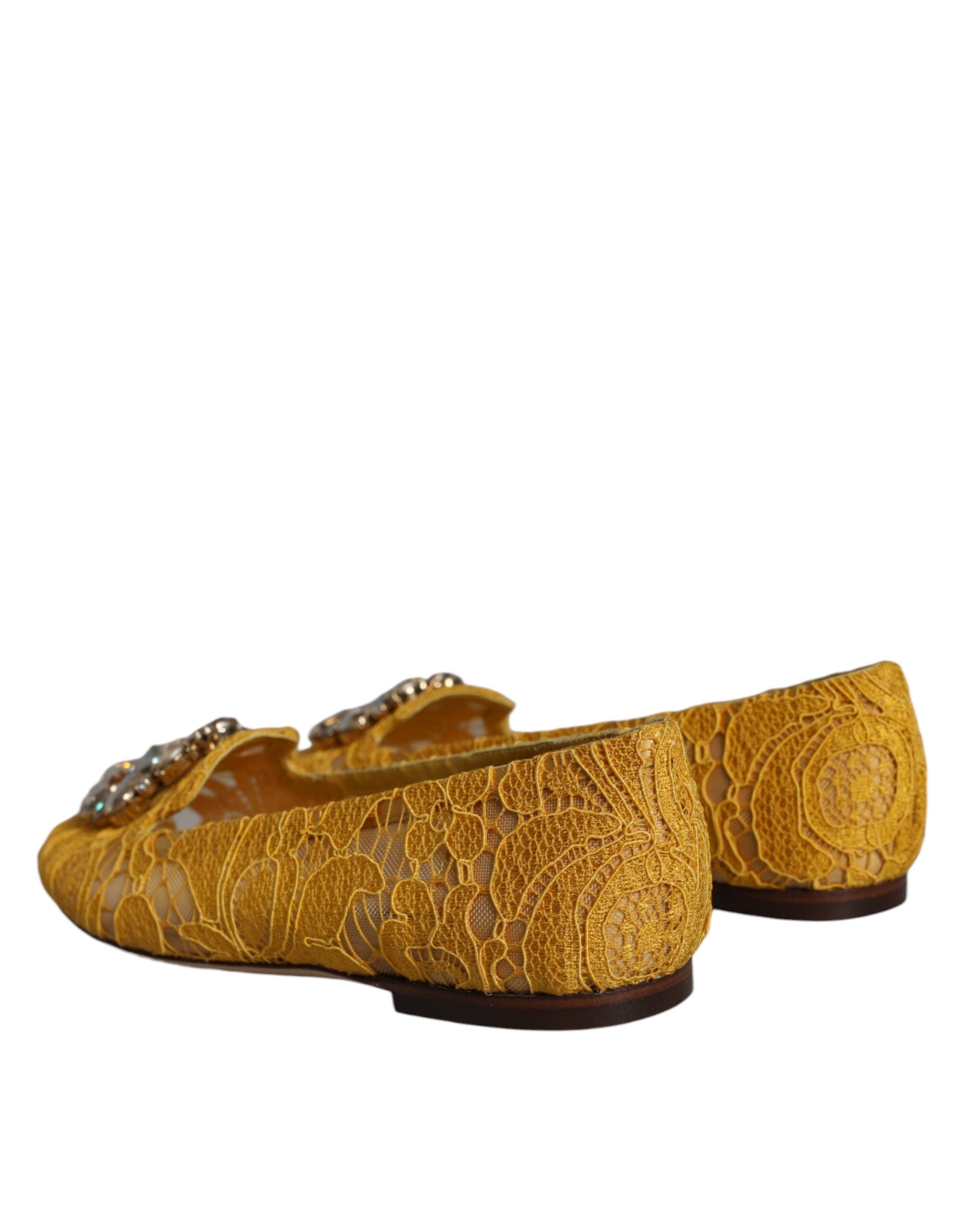 Dolce & Gabbana Mustard Lace Crystal Ballet Flats Loafers-5