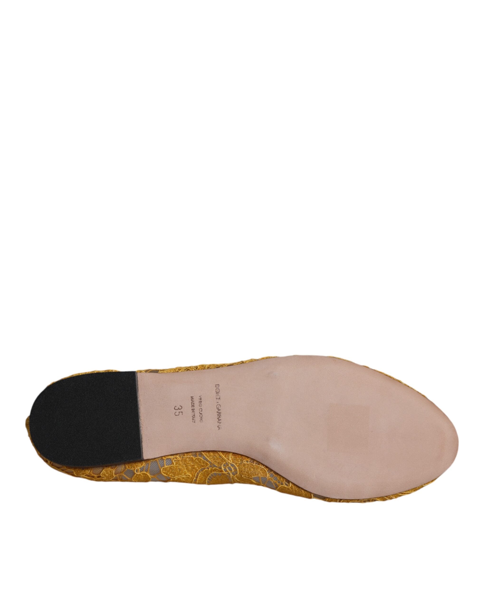 Dolce & Gabbana Mustard Lace Crystal Ballet Flats Loafers-6