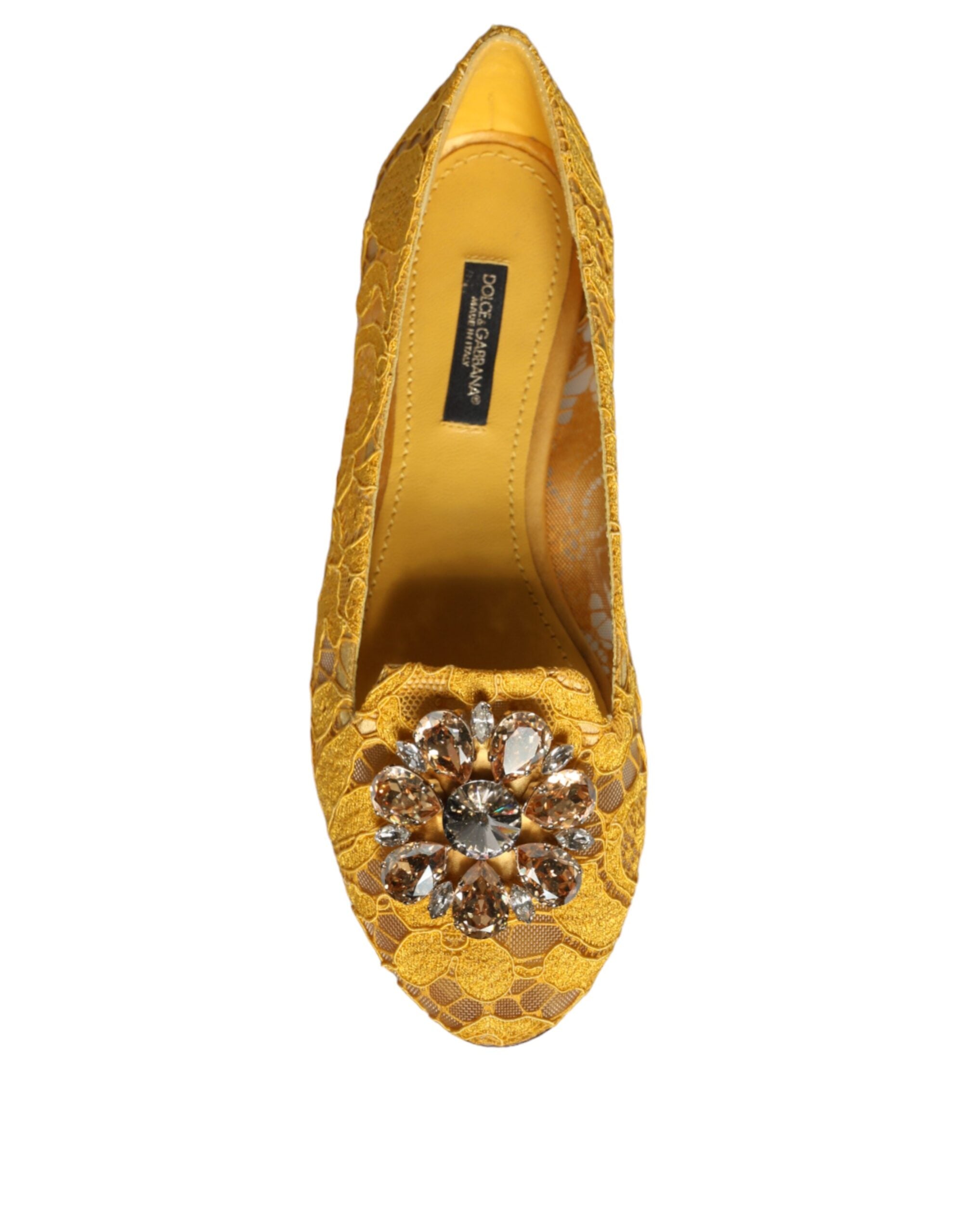 Dolce & Gabbana Mustard Lace Crystal Ballet Flats Loafers-8