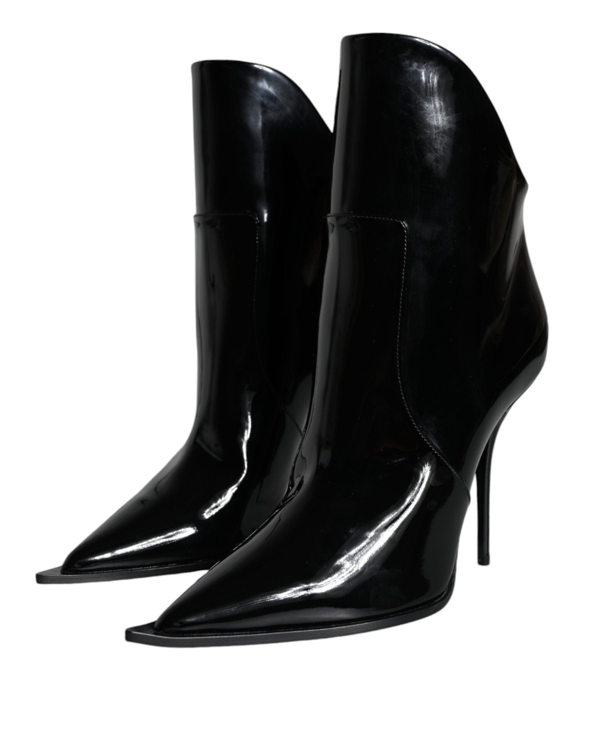 Dolce & Gabbana Black Patent Leather Lace Boots Shoes-3