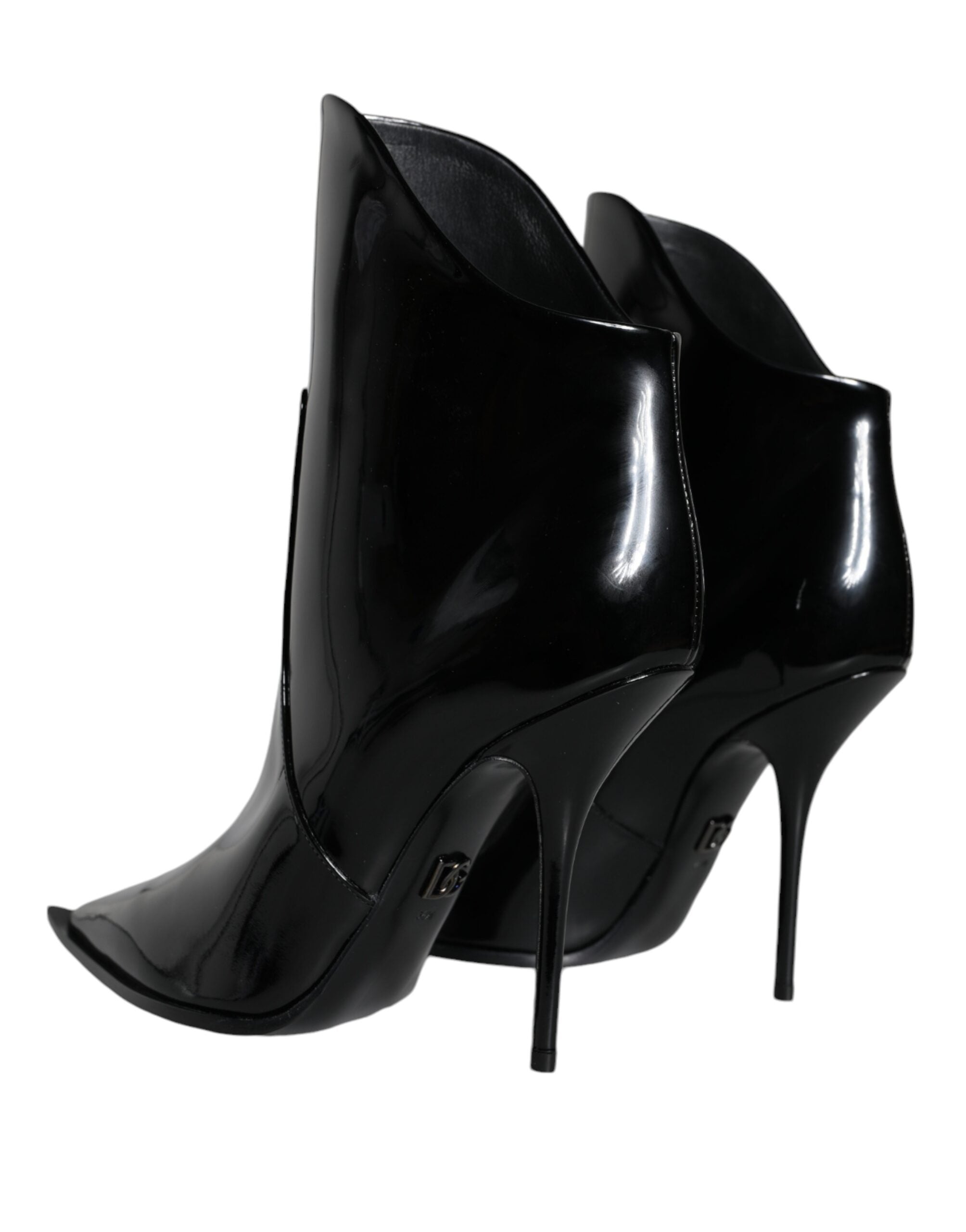 Dolce & Gabbana Black Patent Leather Lace Boots Shoes-4